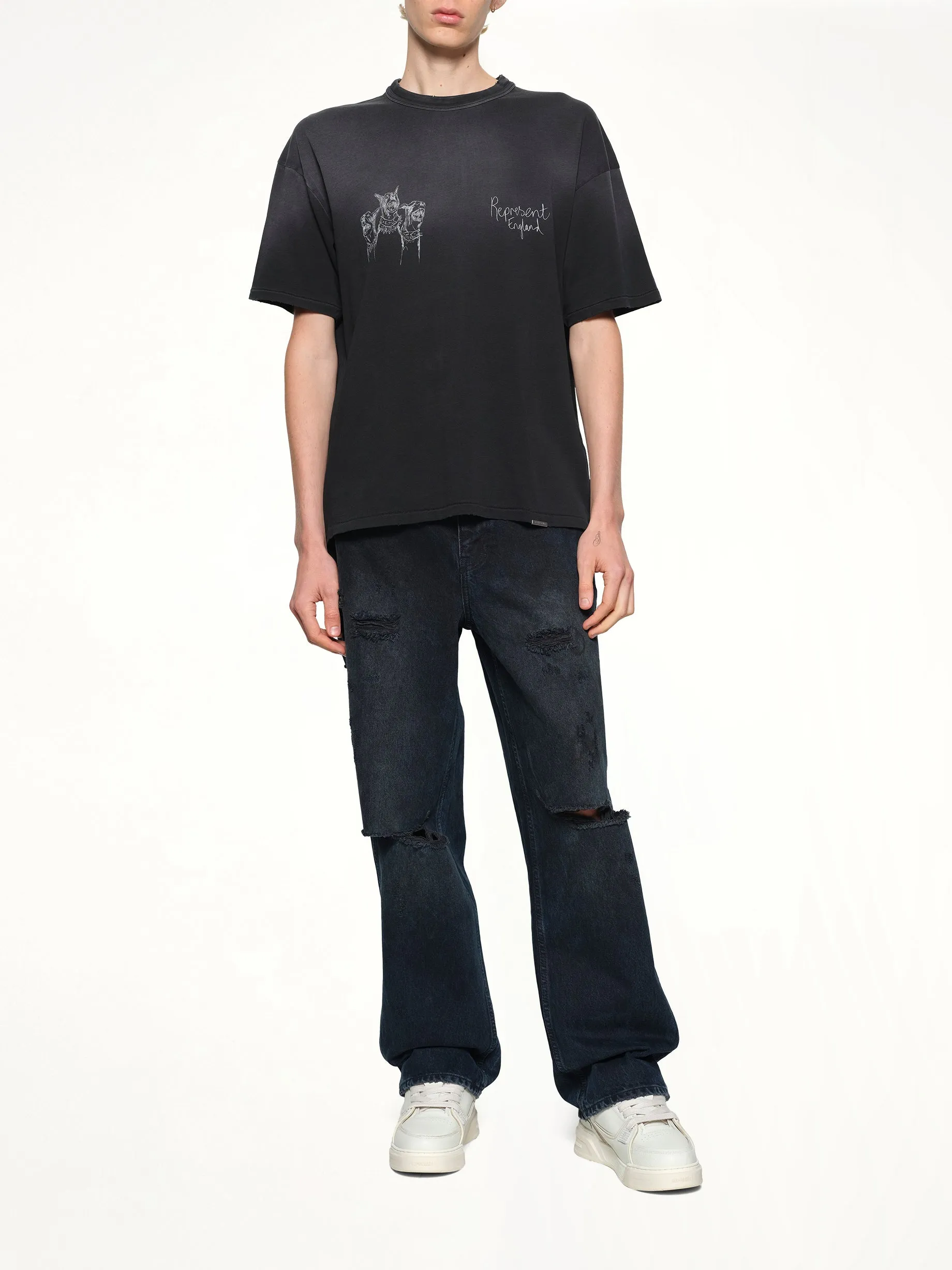 Hand Drawn Thoroughbred Dogs T-Shirt in Aged Black sold by MARAIS product image thumbnail 4