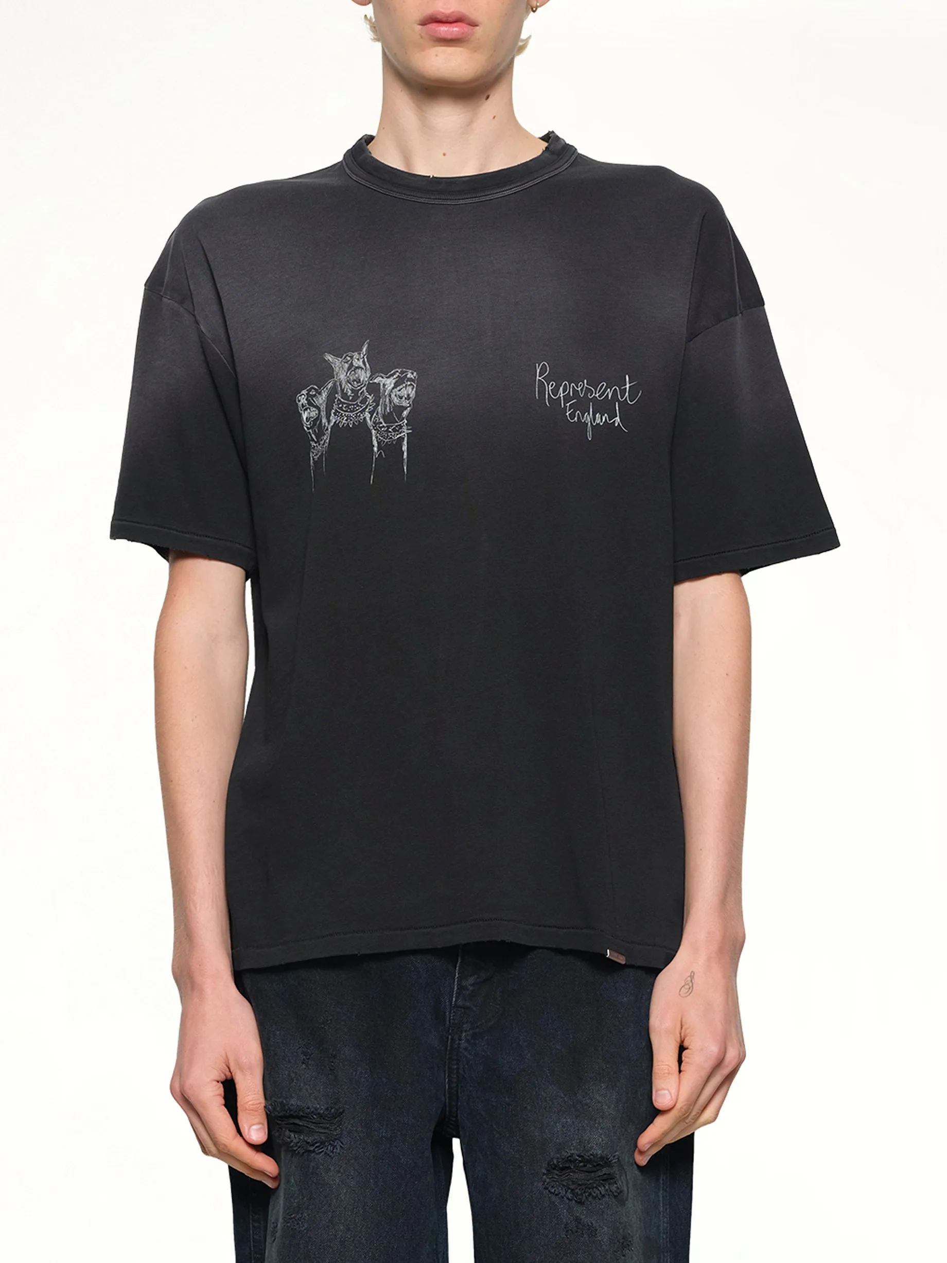 Hand Drawn Thoroughbred Dogs T-Shirt in Aged Black sold by MARAIS