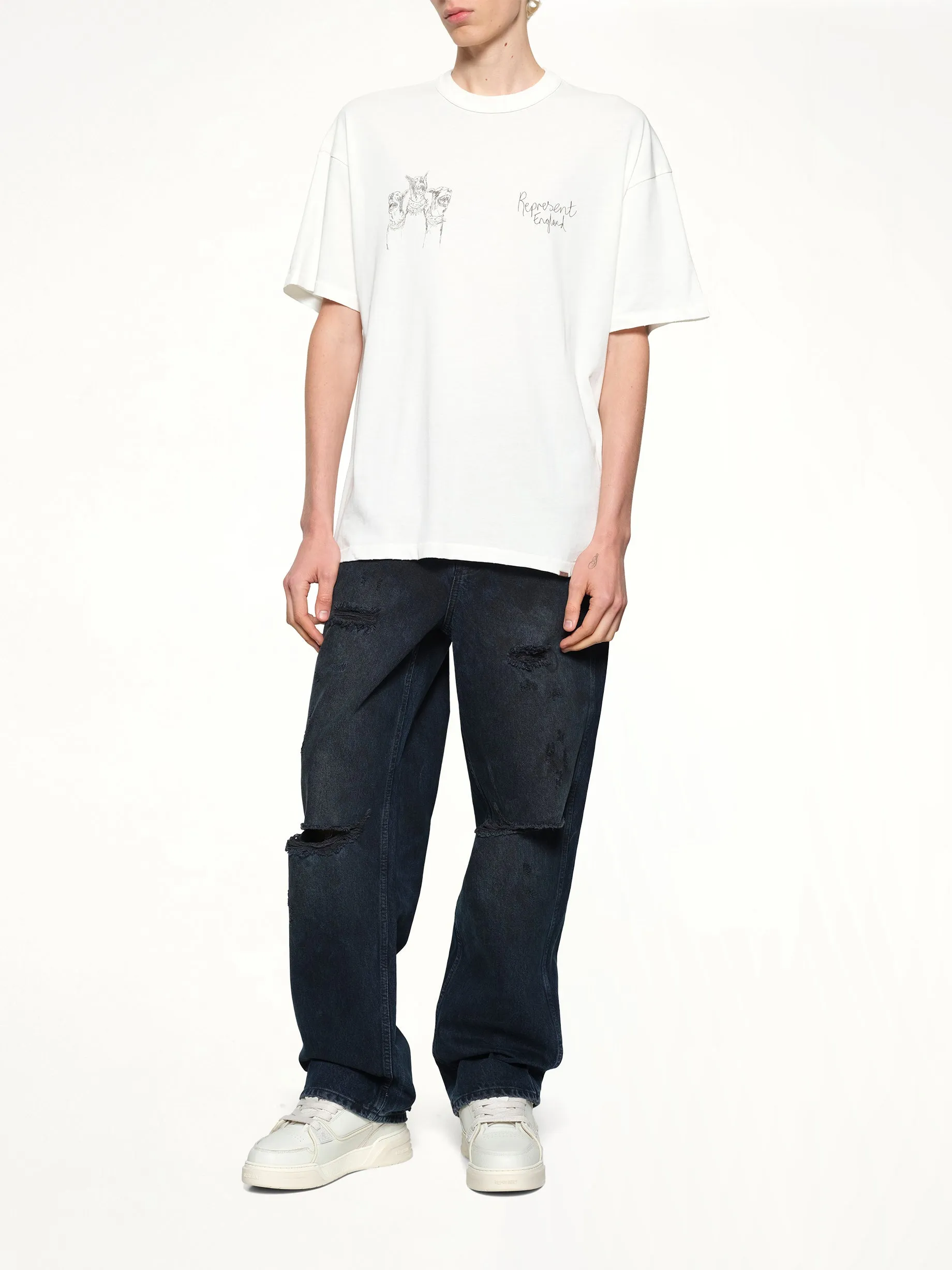 Hand Drawn Thoroughbred Dogs T-Shirt in Washed Ecru sold by MARAIS product image thumbnail 4