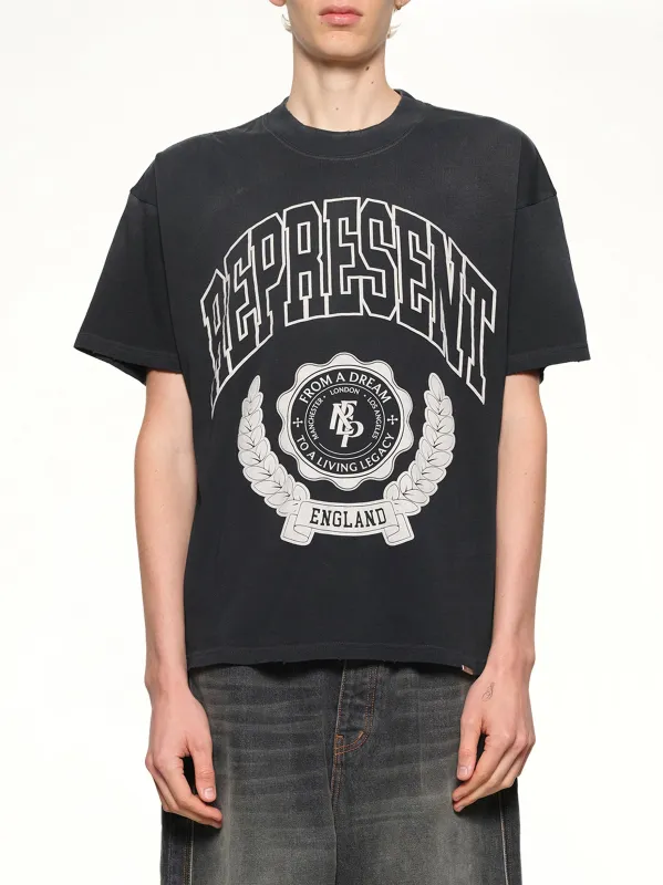 Represent Legacy Crest T-Shirt in Stained Black sold by MARAIS