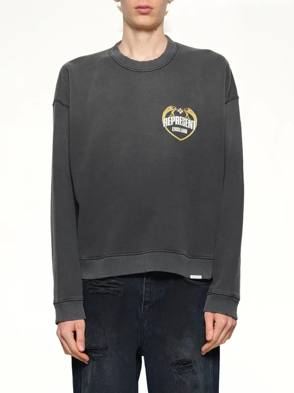 Represent Angel Border Sweatshirt in Stained Black sold by MARAIS