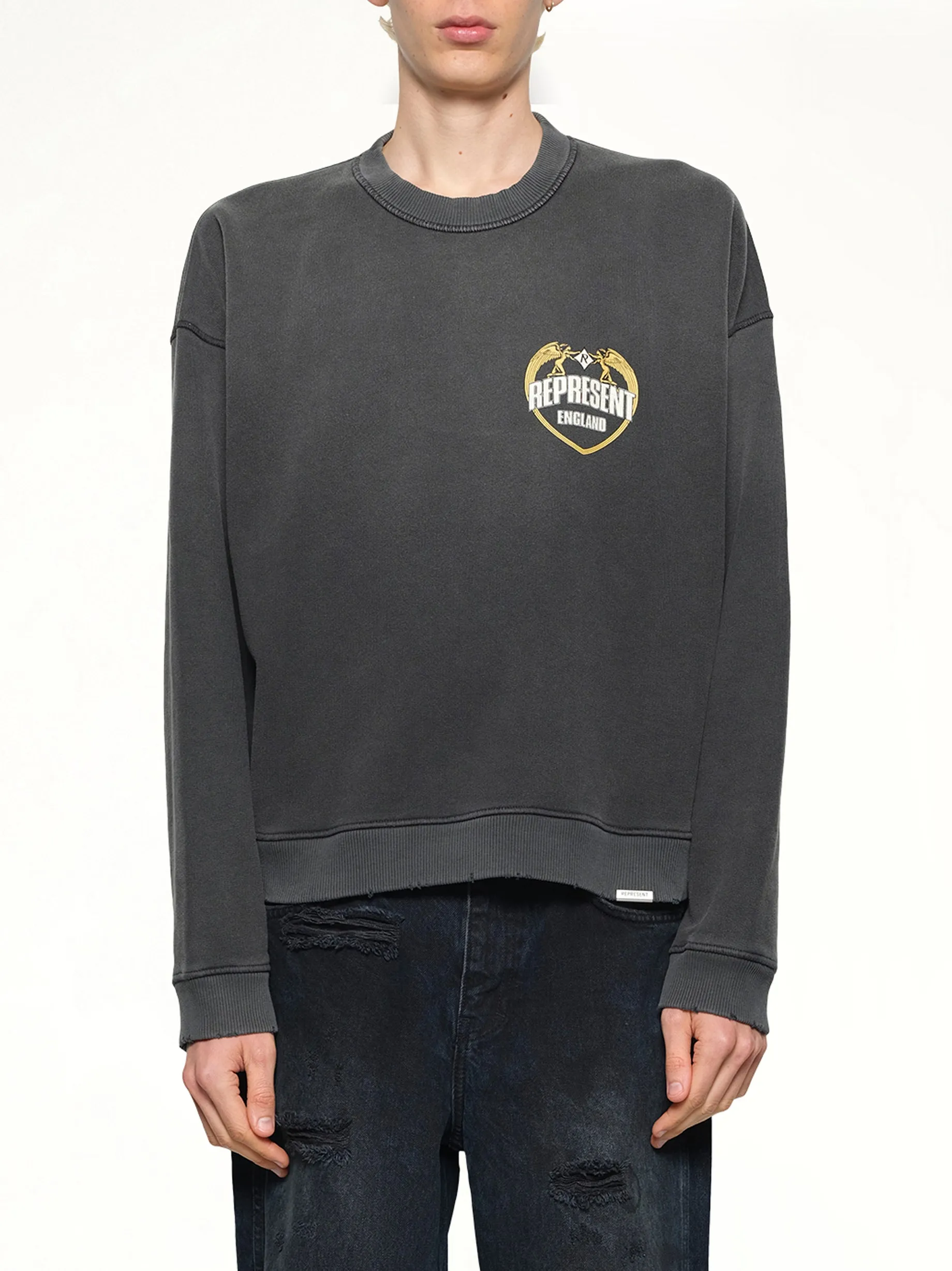 Represent Angel Border Sweatshirt in Stained Black sold by MARAIS