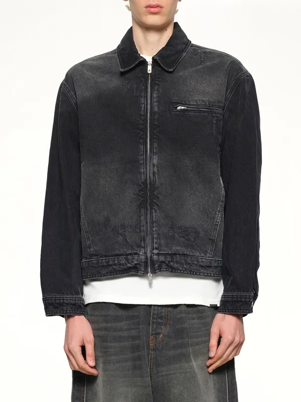 Collared Denim Jacket in Aged Black sold by MARAIS