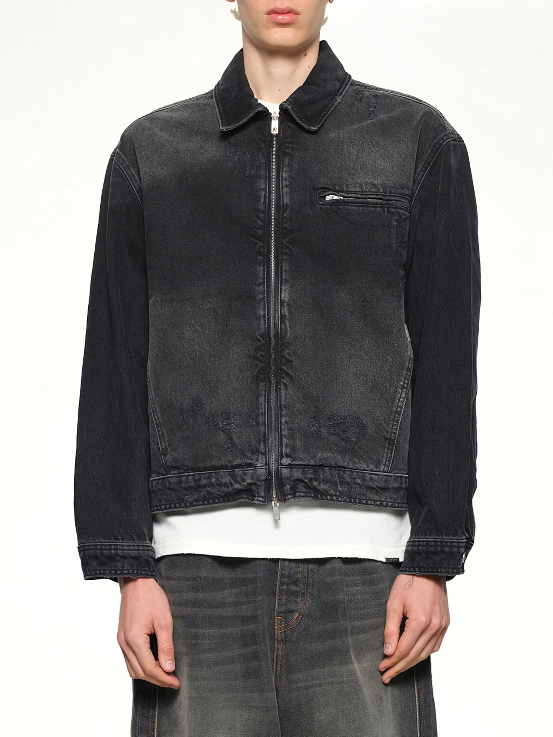 Collared Denim Jacket in Aged Black sold by MARAIS