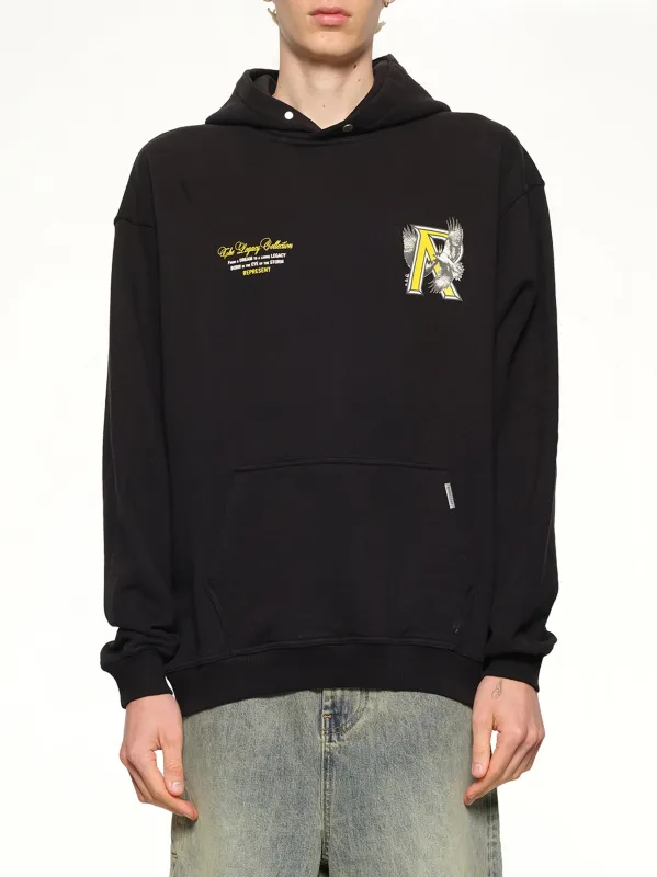 Legacy Falcon Hoodie in Jet Black made by Represent