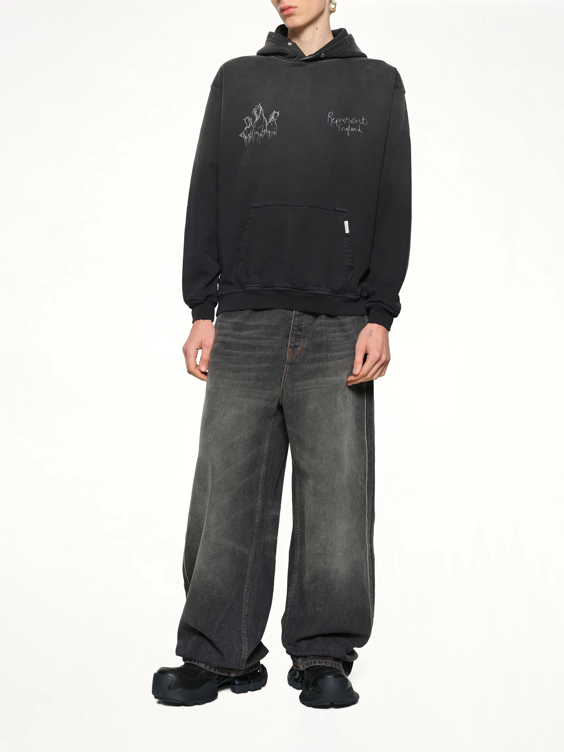 Hand Drawn Thoroughbred Horse Hoodie in Aged Black sold by MARAIS product image thumbnail 4