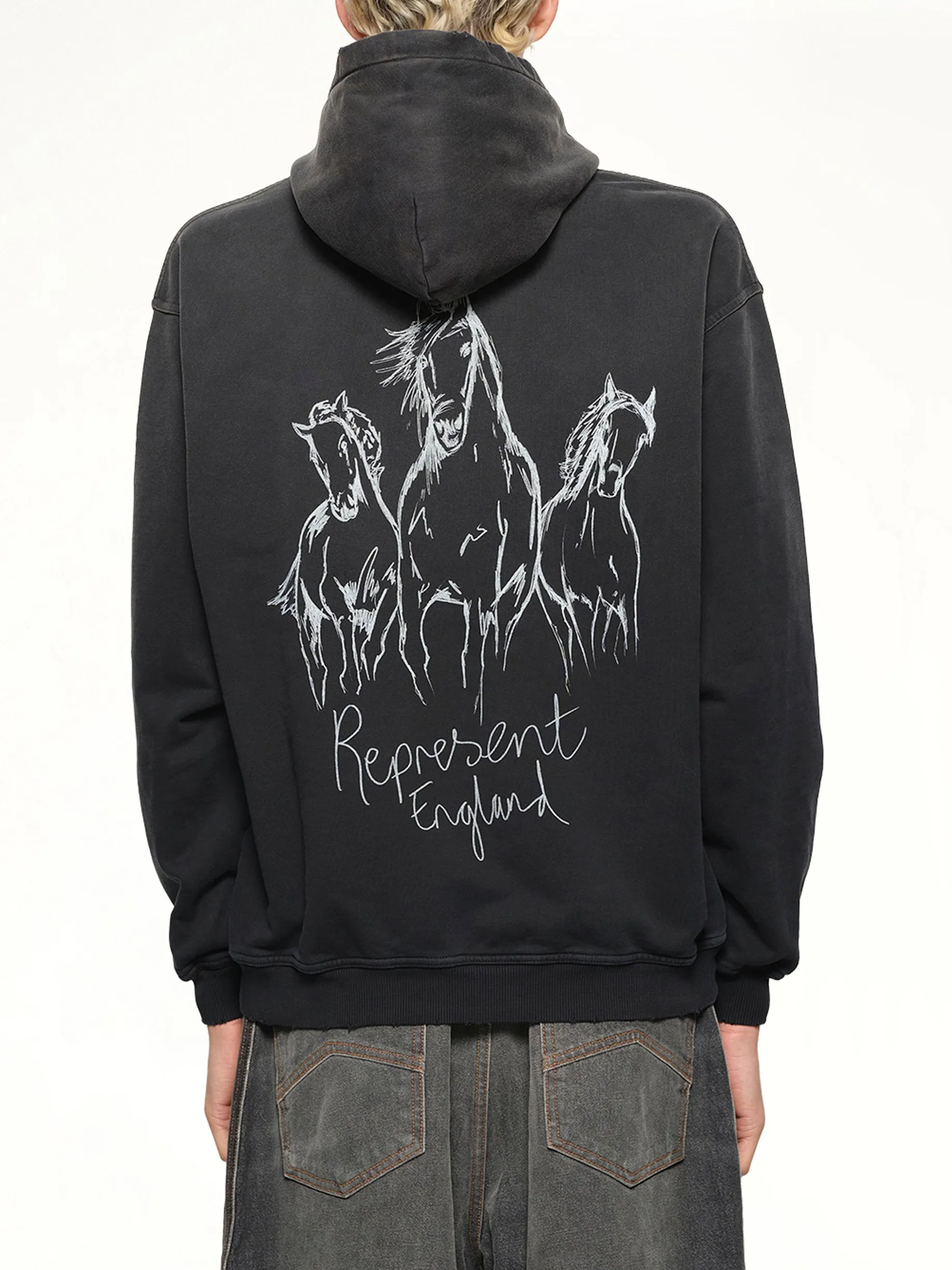 Hand Drawn Thoroughbred Horse Hoodie in Aged Black sold by MARAIS product image thumbnail 5