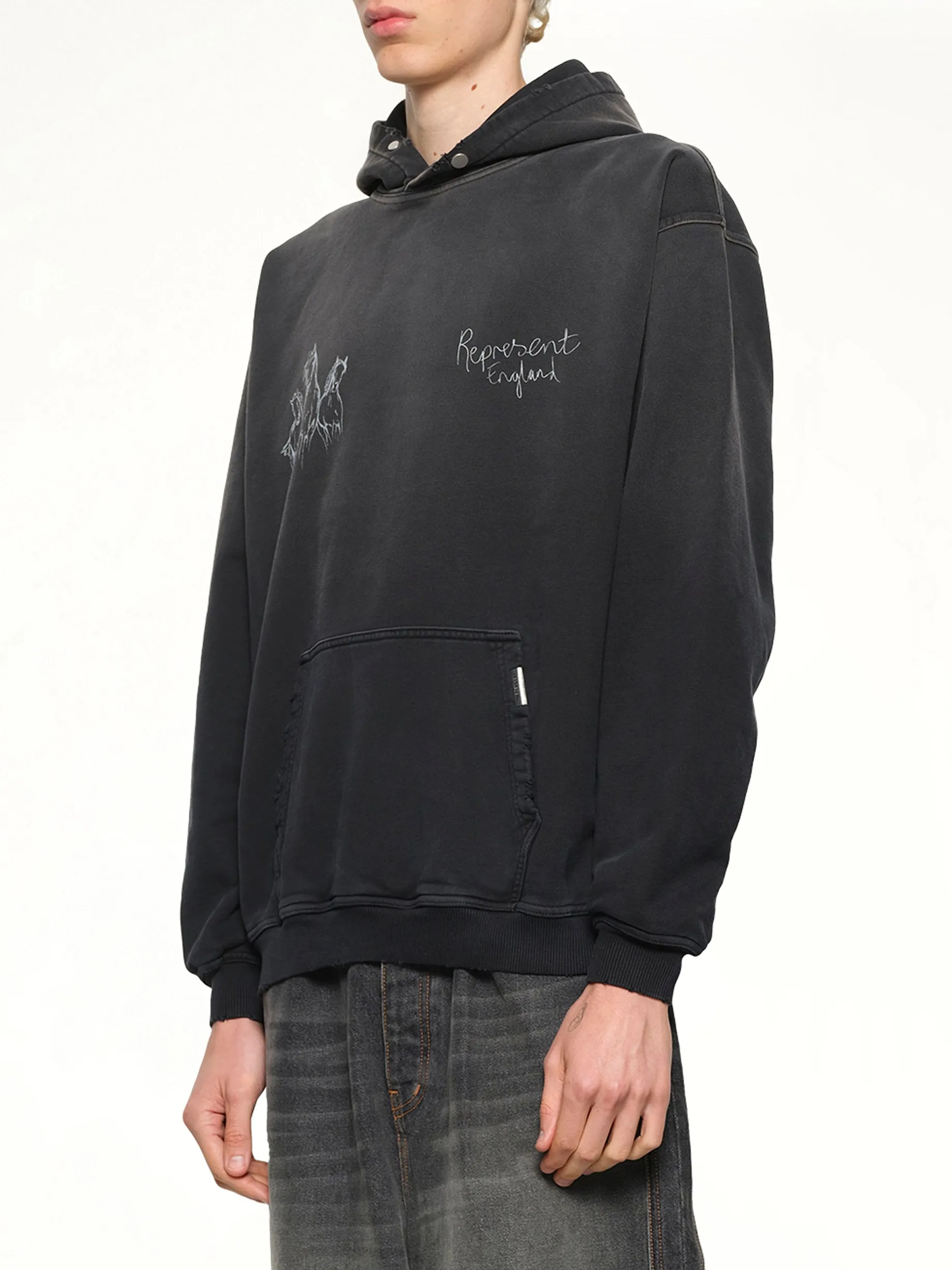 Hand Drawn Thoroughbred Horse Hoodie in Aged Black sold by MARAIS product image thumbnail 3