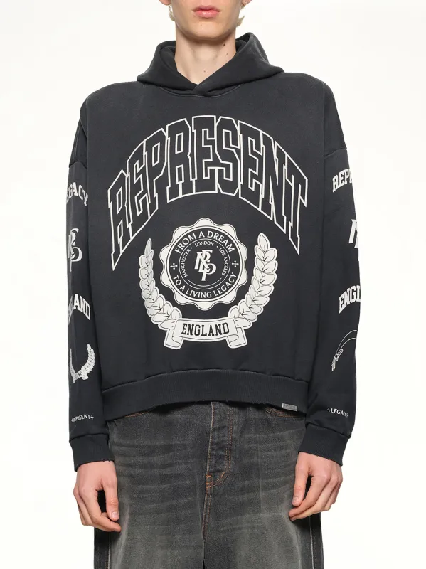 Represent Legacy Crest Hoodie in Stained Black sold by MARAIS