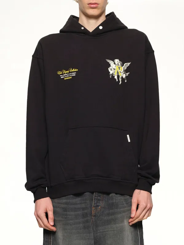Represent Legacy Cherubs Hoodie in Jet Black sold by MARAIS