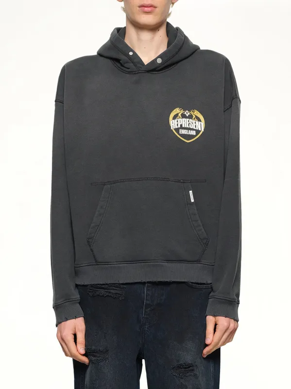 Represent Angel Border Hoodie in Stained Black sold by MARAIS