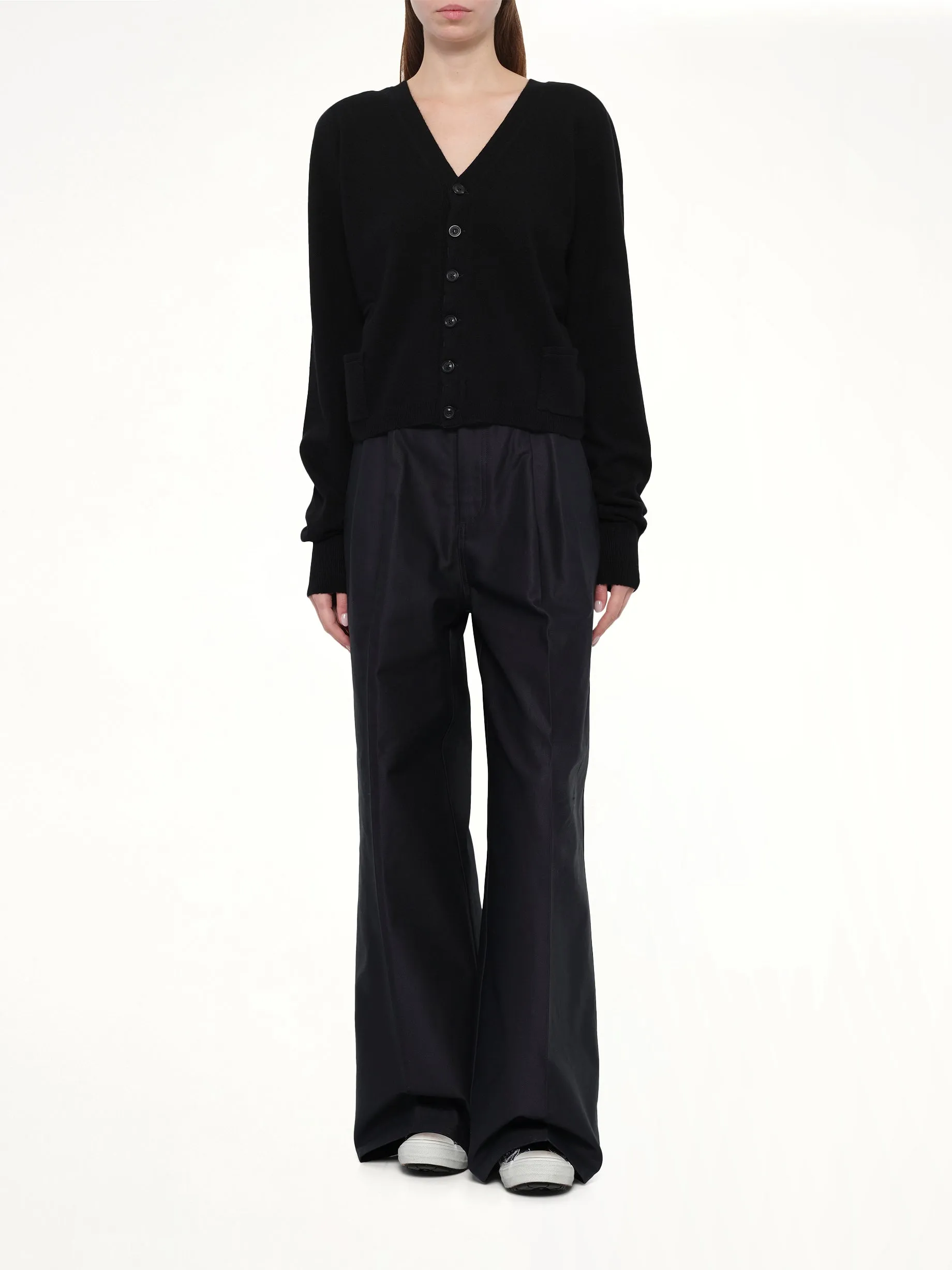 Gauge 14 Wool V-Neck Cardigan in Black sold by MARAIS product image thumbnail 4