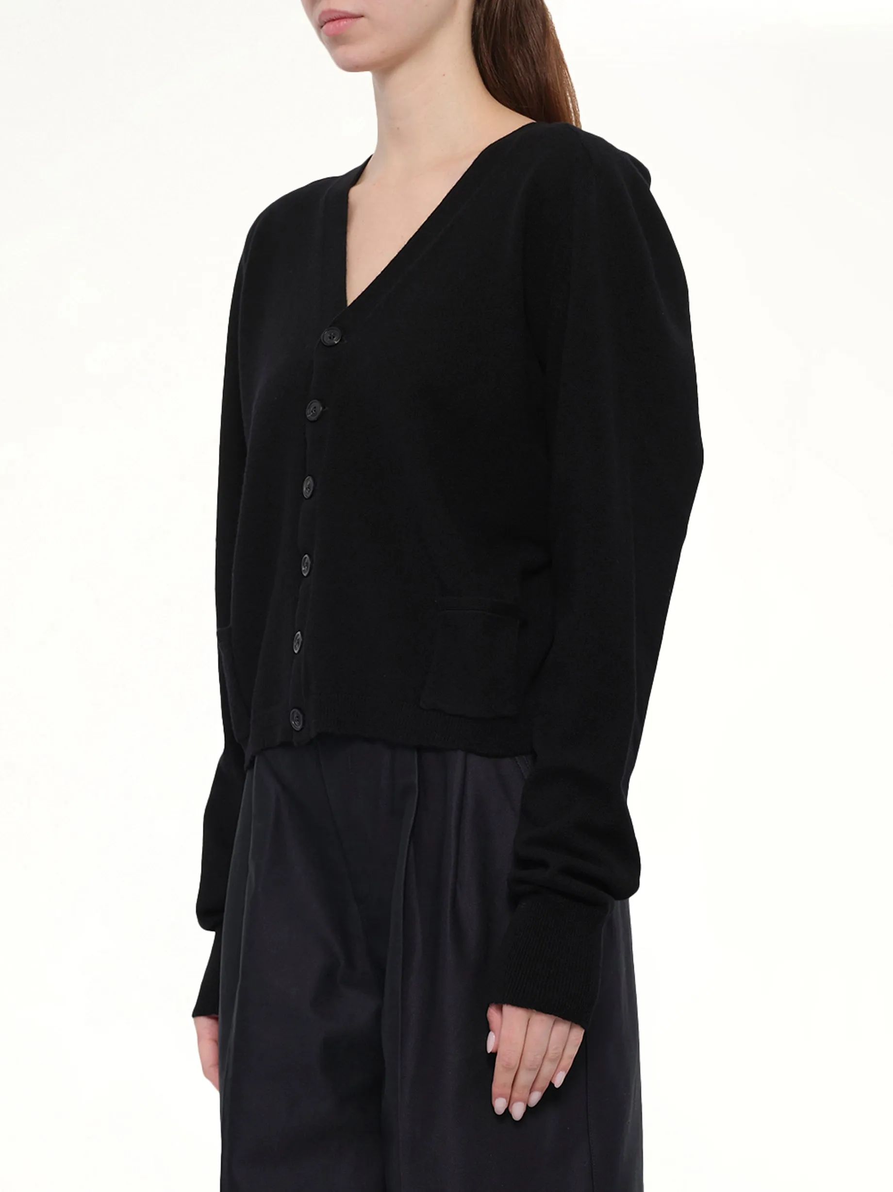 Gauge 14 Wool V-Neck Cardigan in Black sold by MARAIS product image thumbnail 3