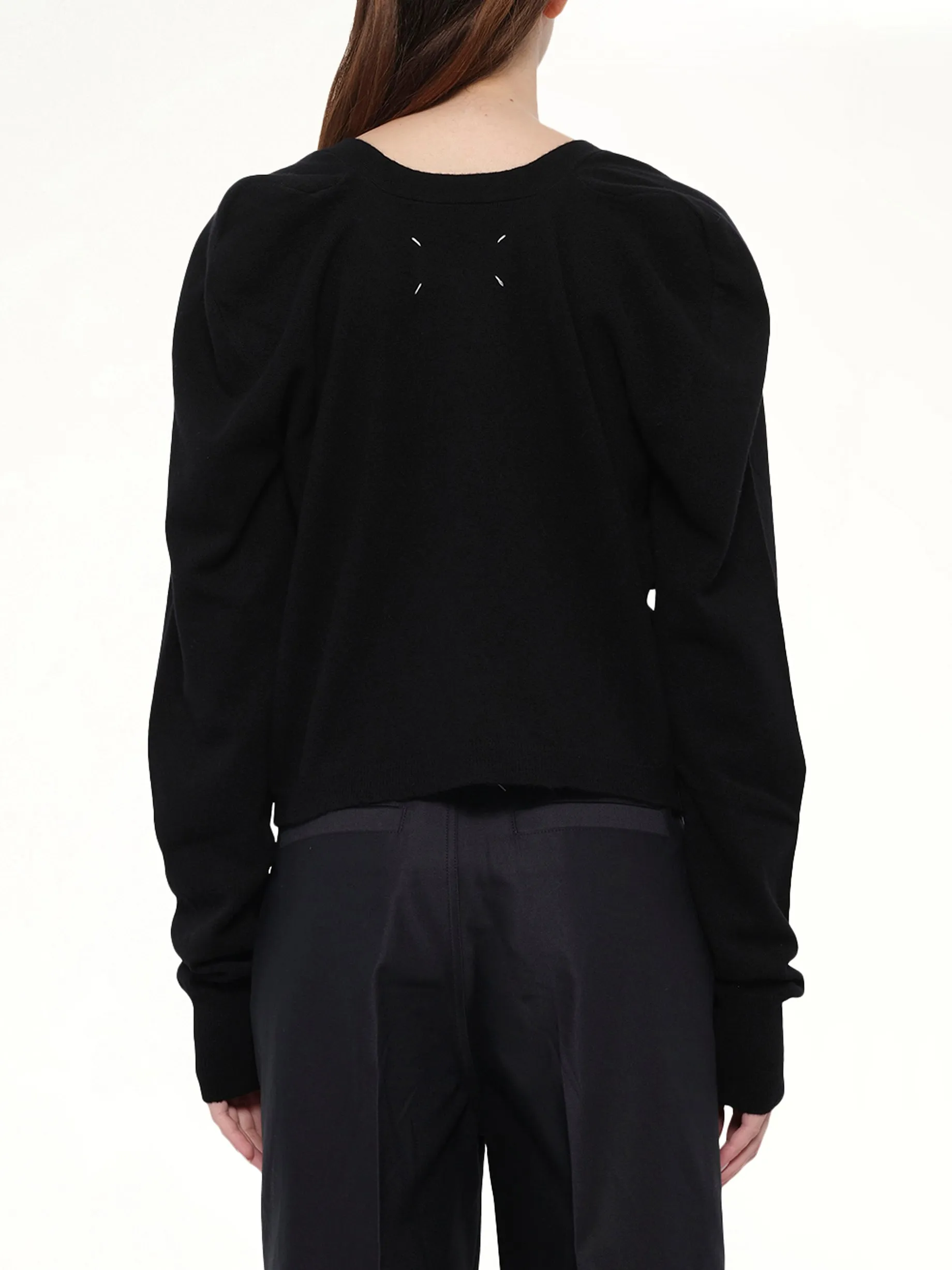 Gauge 14 Wool V-Neck Cardigan in Black sold by MARAIS product image thumbnail 5