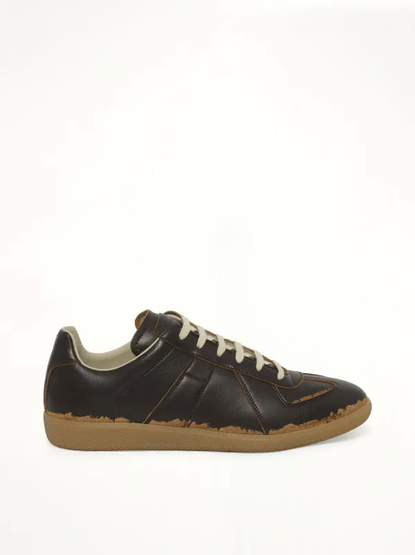 Replica Leather Sneaker in Dark Brown/Camel sold by MARAIS