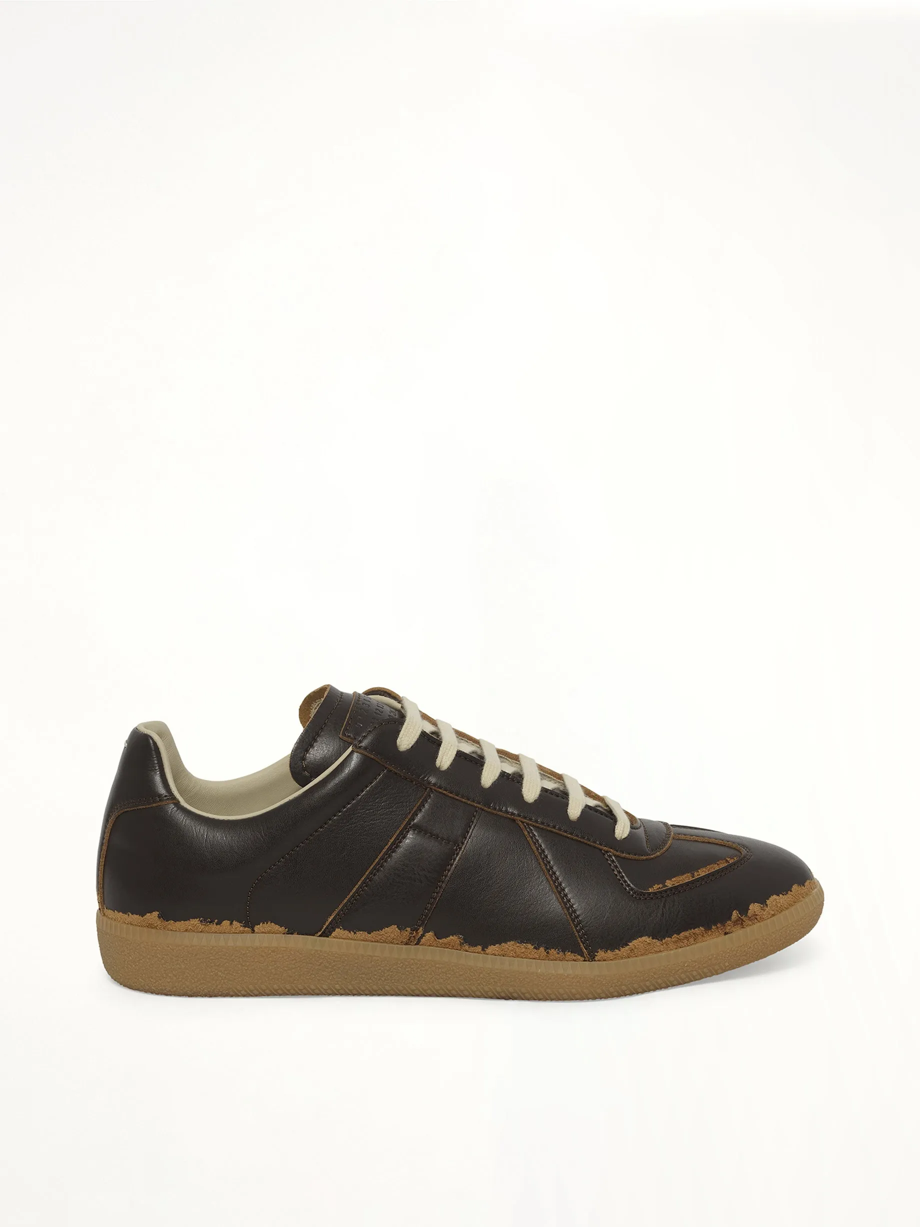 Replica Leather Sneaker in Dark Brown/Camel sold by MARAIS