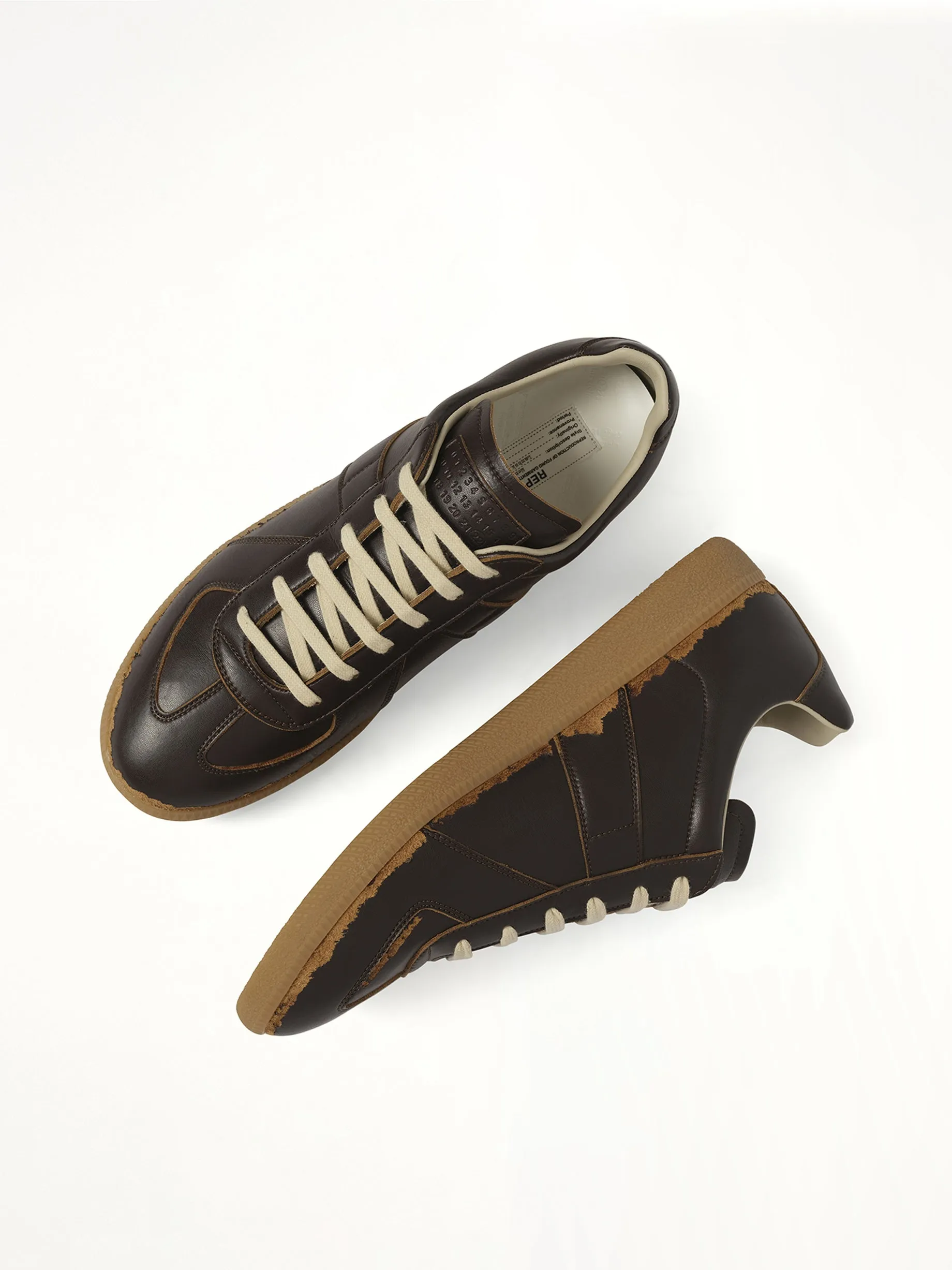 Replica Leather Sneaker in Dark Brown/Camel sold by MARAIS product image thumbnail 4