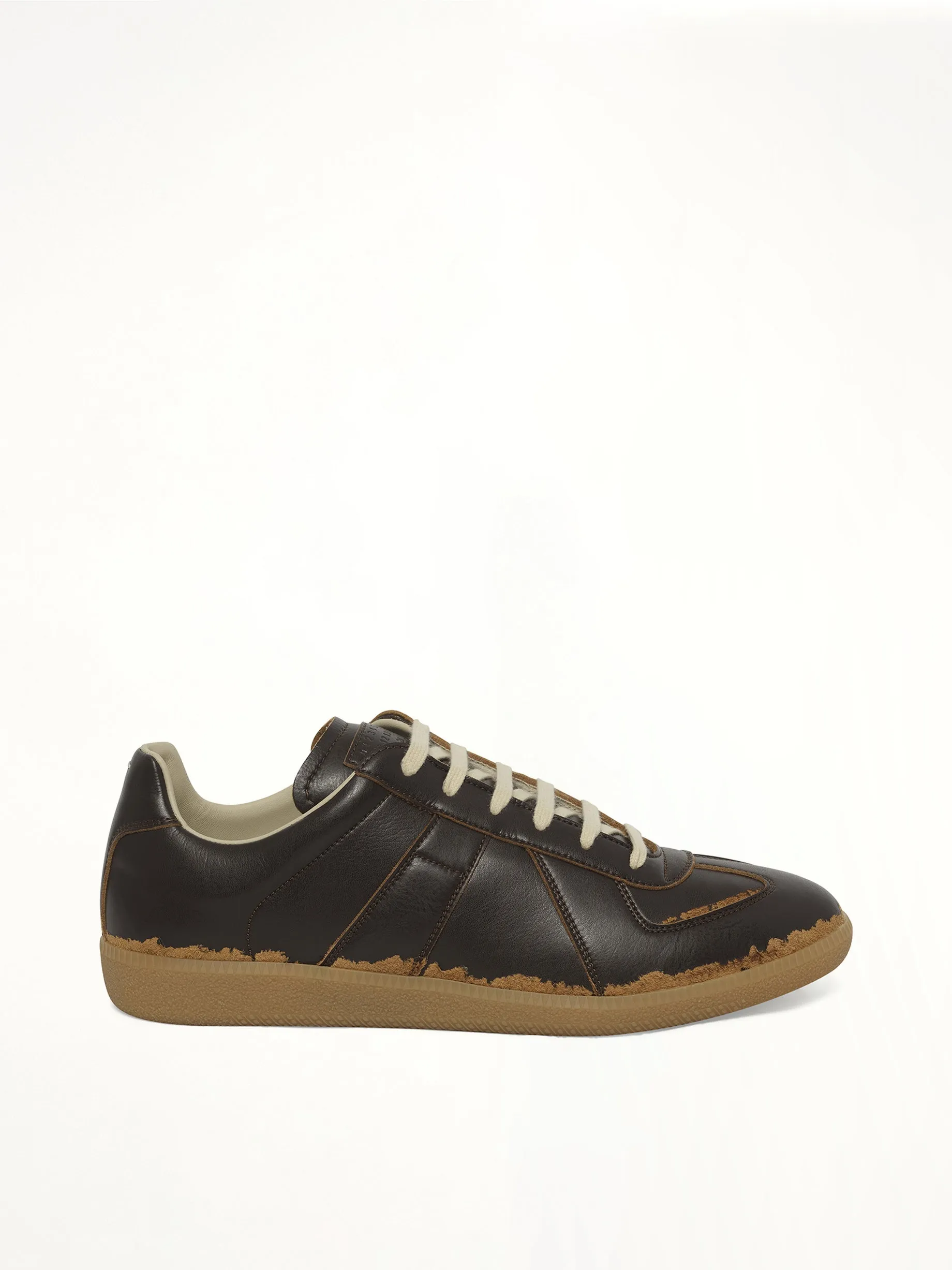 Replica Leather Sneaker in Dark Brown/Camel sold by MARAIS
