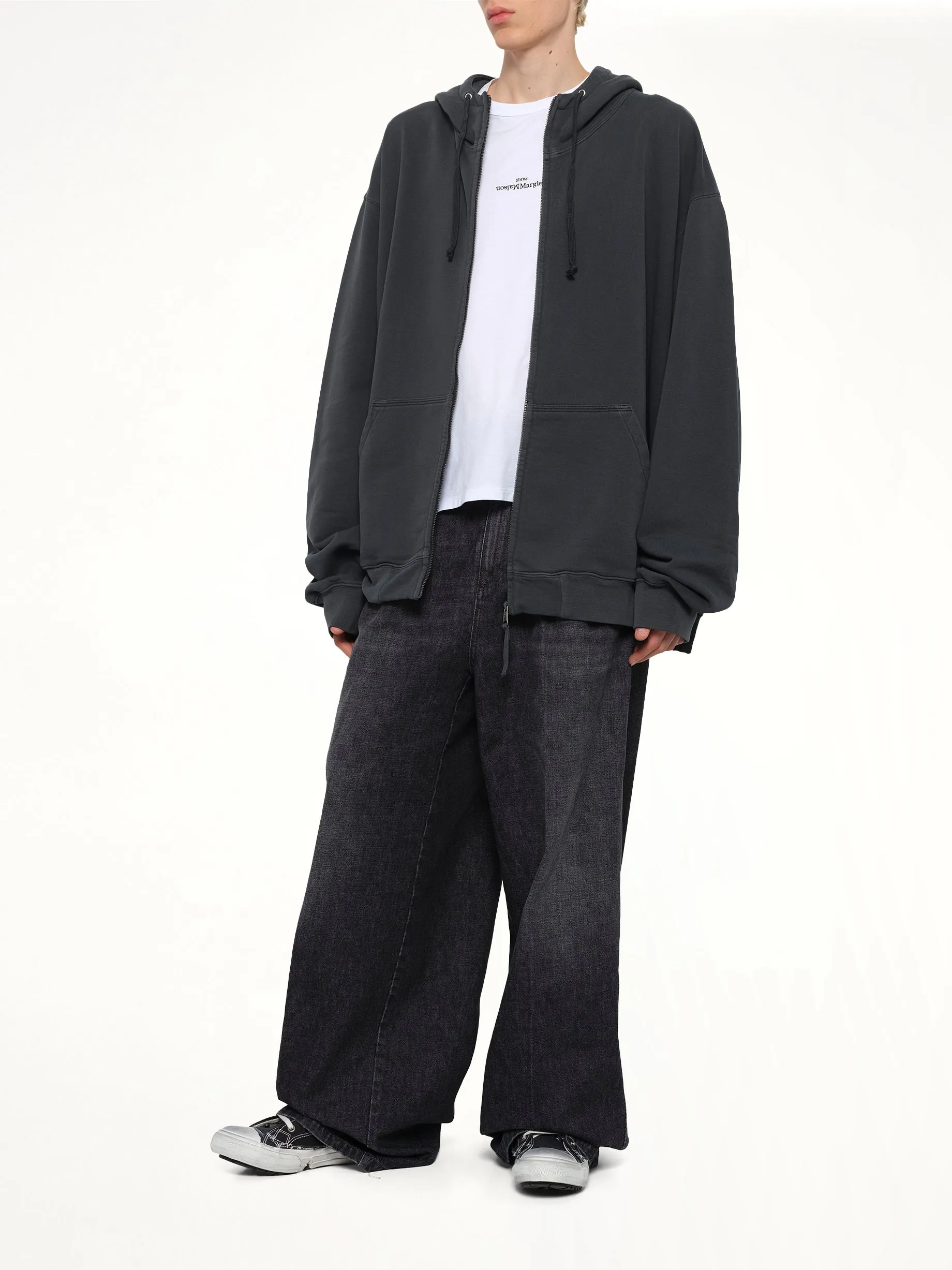 Lightweight Firm Zip Hoodie in Charcoal sold by MARAIS product image thumbnail 4