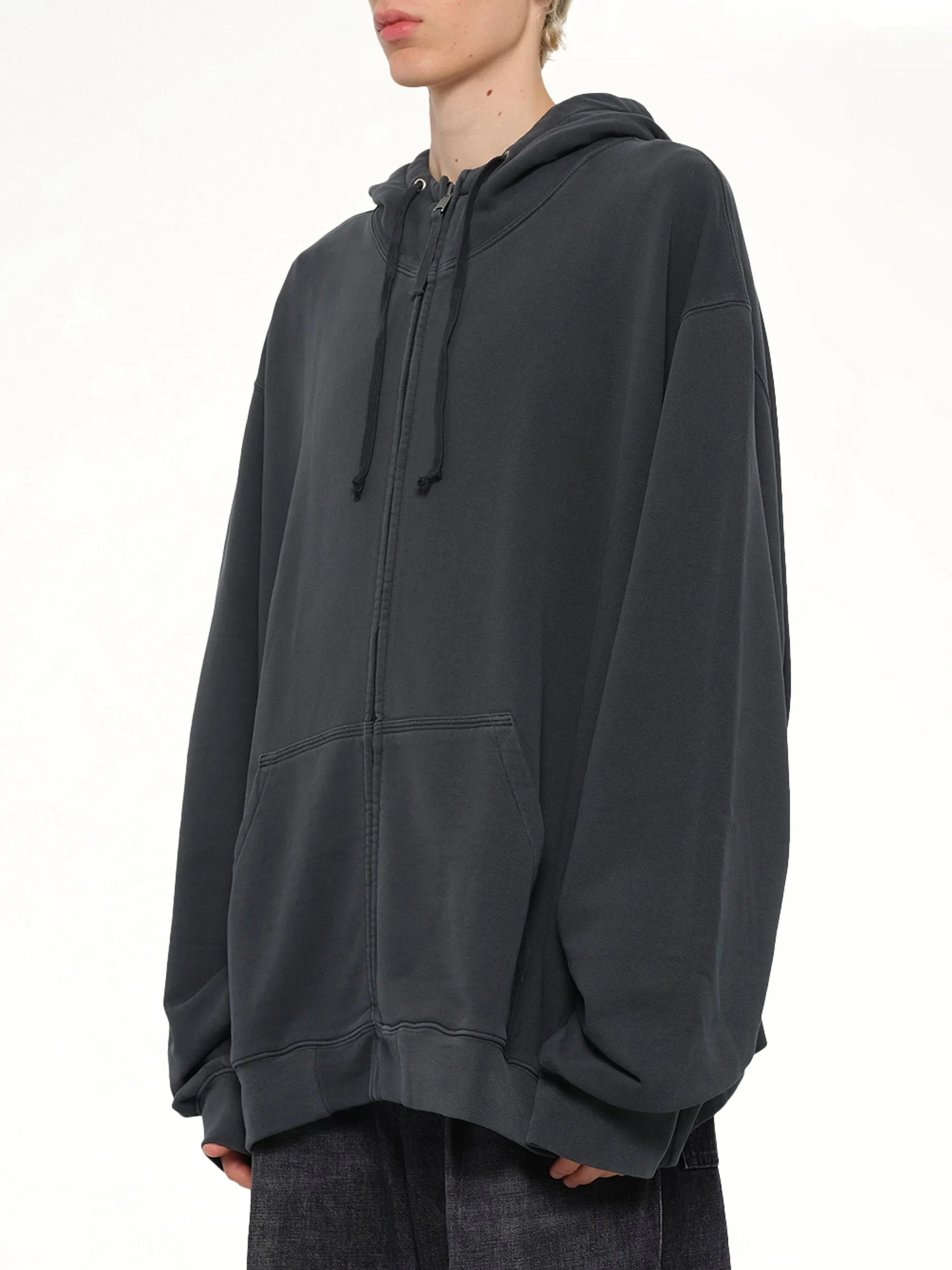 Lightweight Firm Zip Hoodie in Charcoal sold by MARAIS product image thumbnail 3