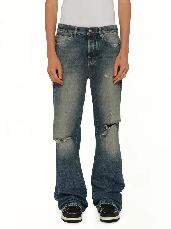 Slashed Boot Cut Jean in Denim Lapis made by AMIRI