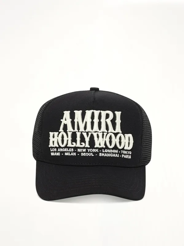 Amiri Hollywood Trucker Hat in Black sold by MARAIS