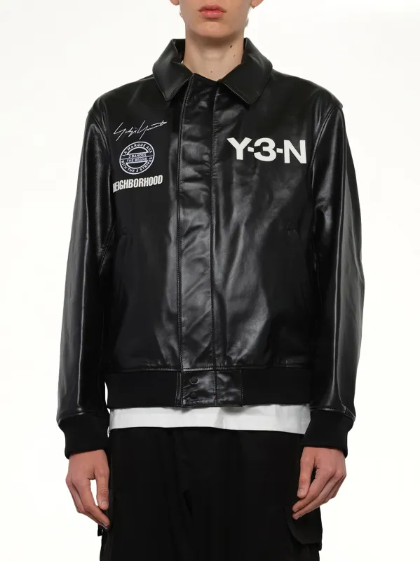 Y-3 x NBHD - Leather Bomber Jacket in Black sold by MARAIS