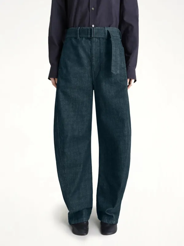Twisted Belted Pants in Denim Indigo sold by MARAIS
