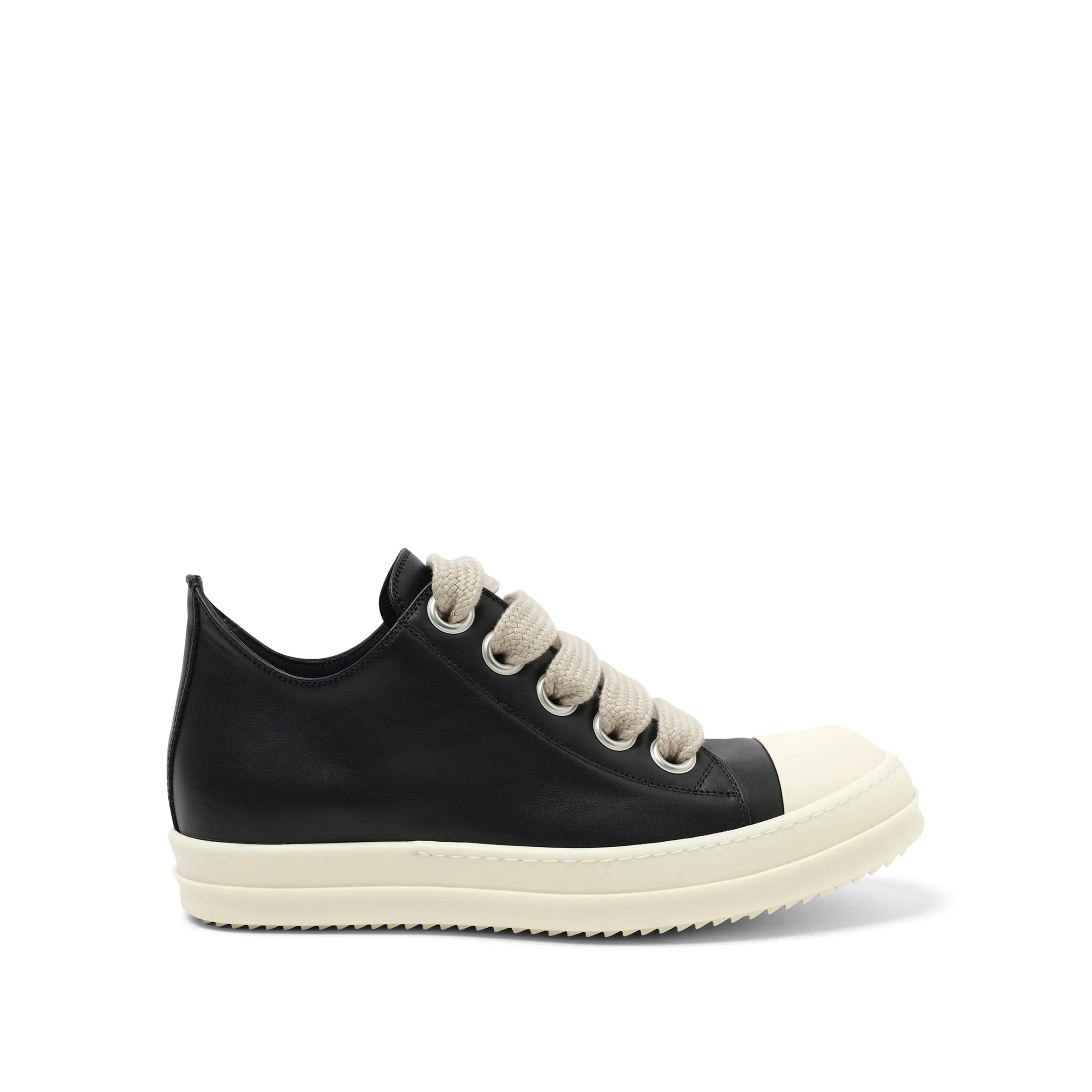 Full Grain Leather Jumbolaced Low Sneaker in Black/Pearl/Milk sold by MARAIS