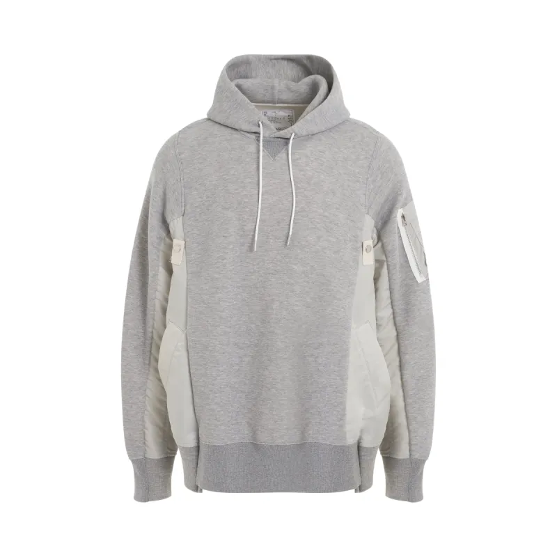 Sponge Sweat x Nylon Twill Panelled Hoodie in Light Grey sold by MARAIS
