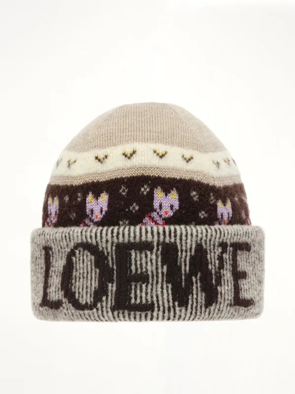 Louis Wain Beanie in Beige/Multicolour made by Loewe
