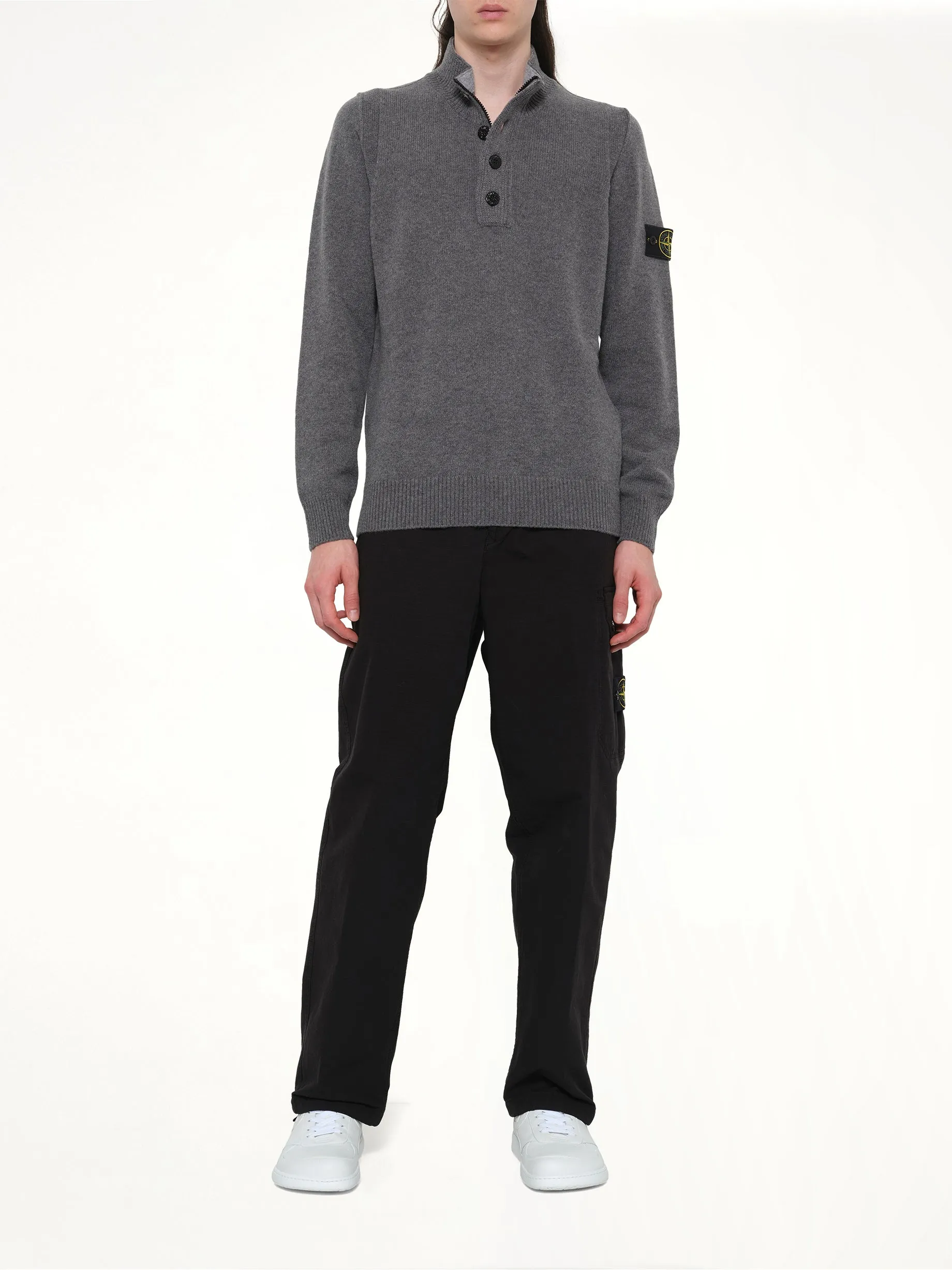 510004 Lambs Wool LS Polo in Cement Melange sold by MARAIS product image thumbnail 4