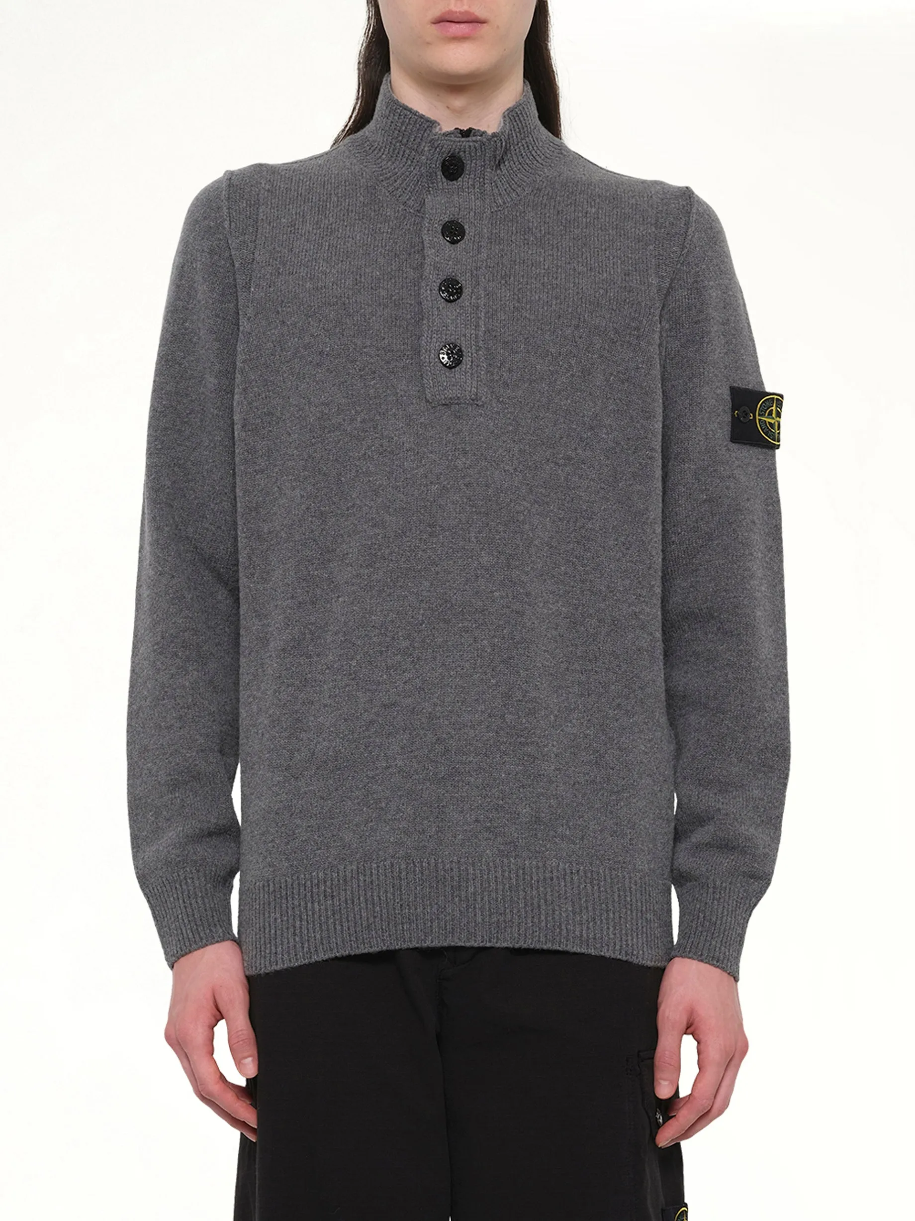 510004 Lambs Wool LS Polo in Cement Melange sold by MARAIS