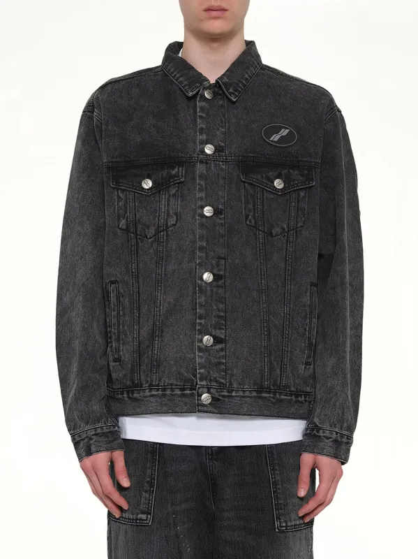 Oversized Denim Jacket in Washed Black made by WE11DONE