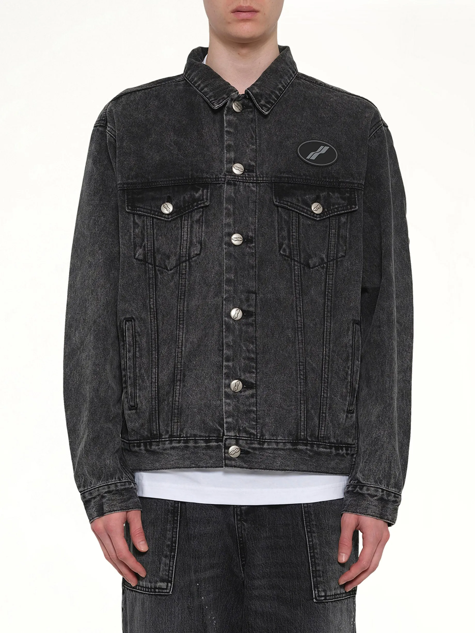 Oversized Denim Jacket in Washed Black sold by MARAIS
