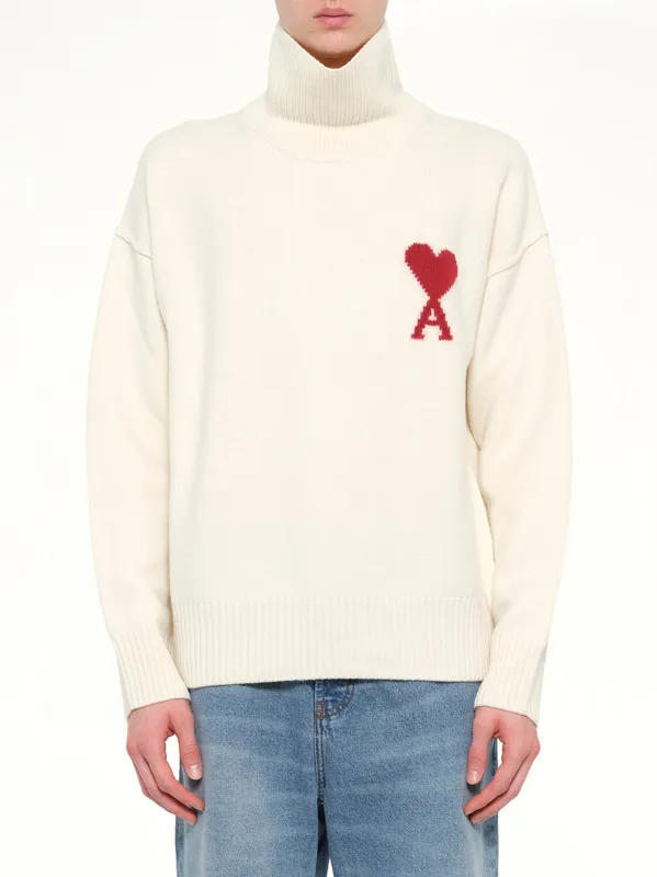 Contrasted ADC Funnel Neck Sweater in Off White made by Ami