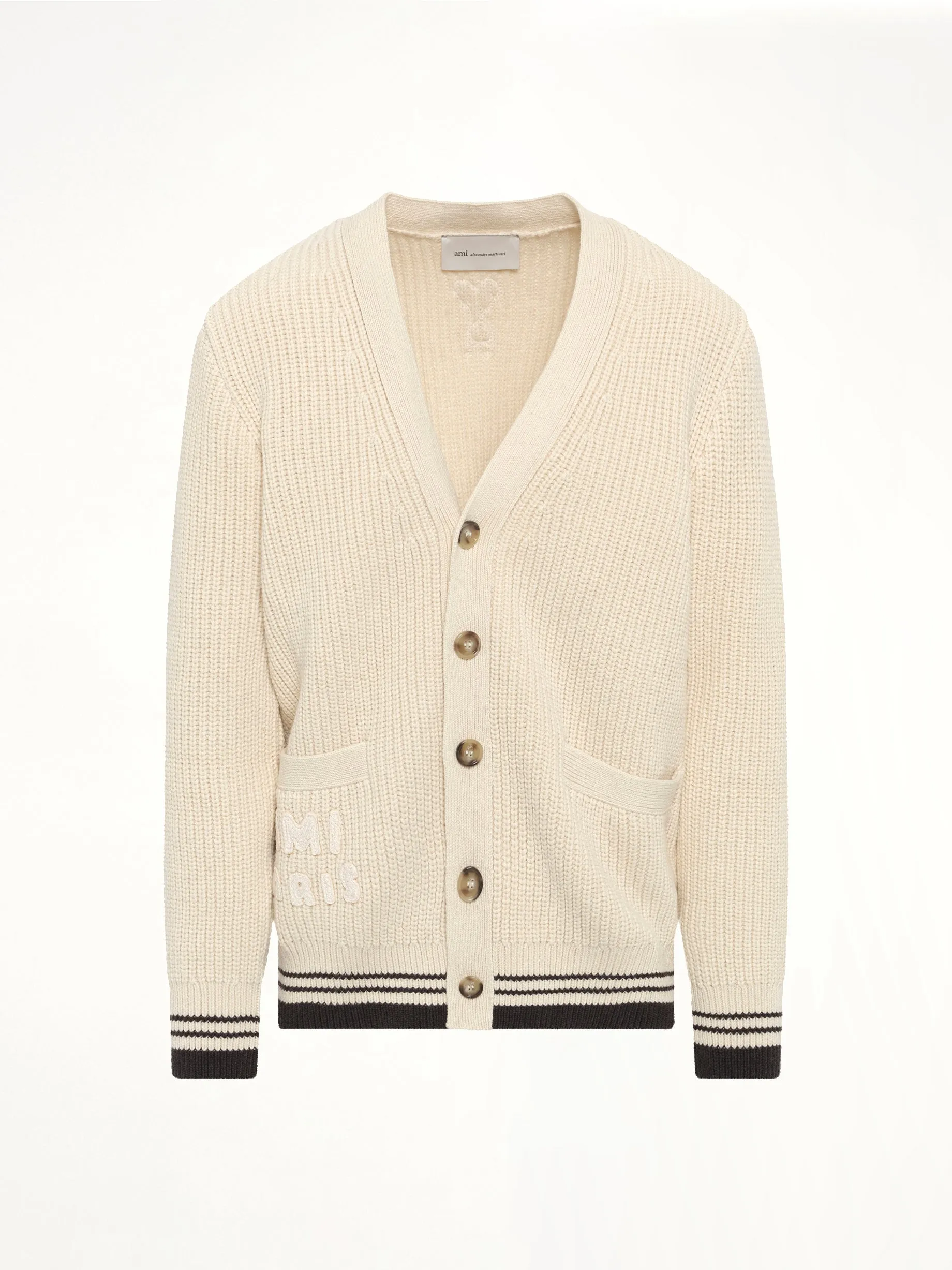 Cardigan with ADC and Ami Paris Patch in Off White sold by MARAIS product image thumbnail 2