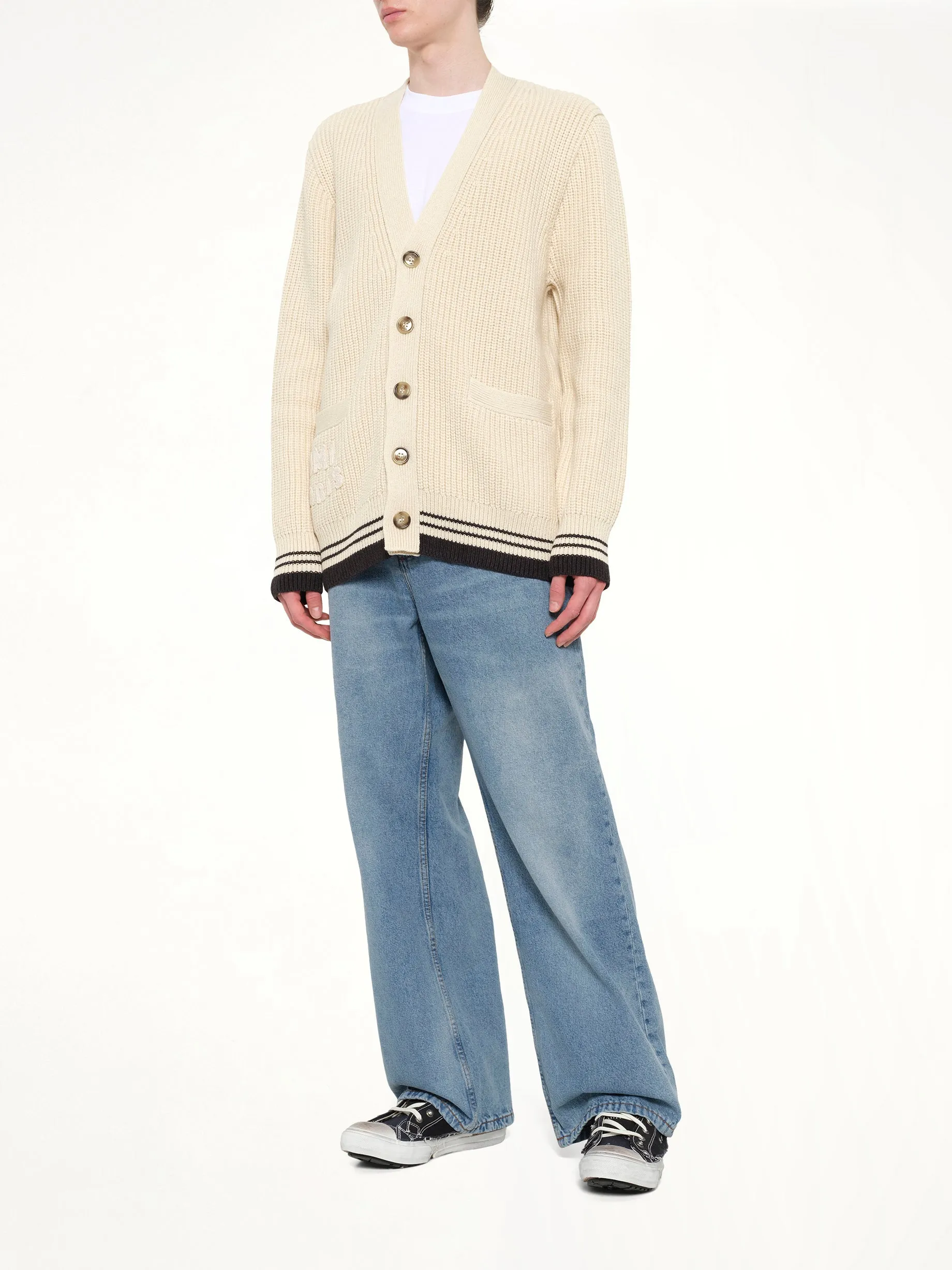 Cardigan with ADC and Ami Paris Patch in Off White sold by MARAIS product image thumbnail 4