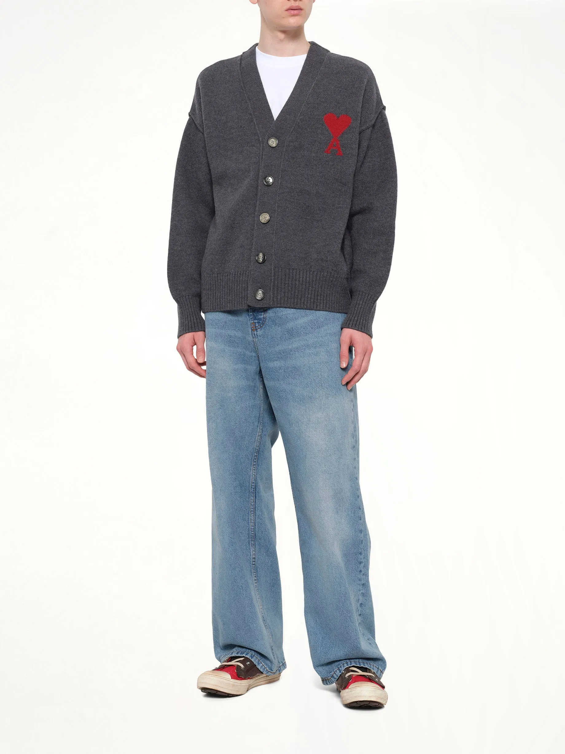 Red Ami De Coeur Cardigan in Grey sold by MARAIS product image thumbnail 4