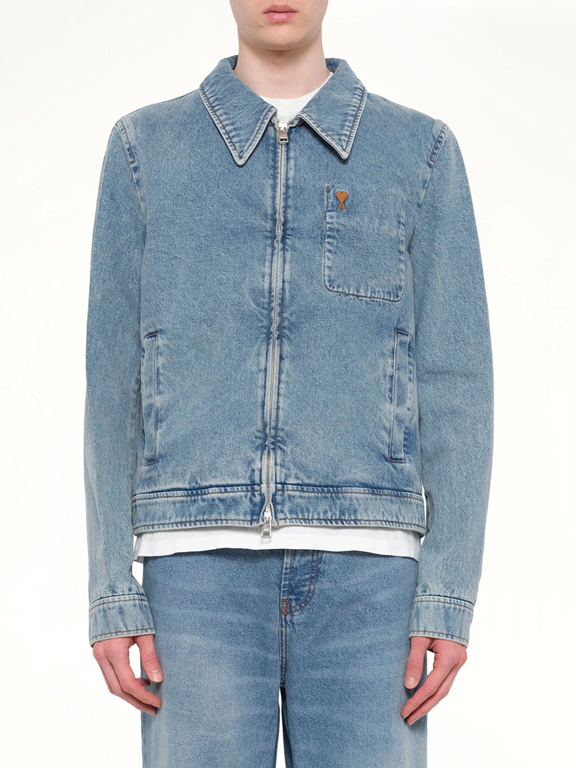 Contrasted ADC Denim Jacket in Blue sold by MARAIS