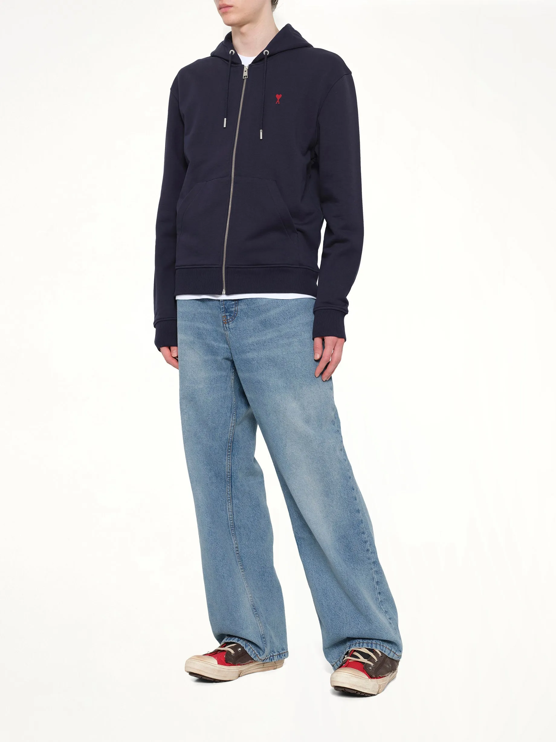 Red Ami De Coeur Zip Hoodie in Navy sold by MARAIS product image thumbnail 4