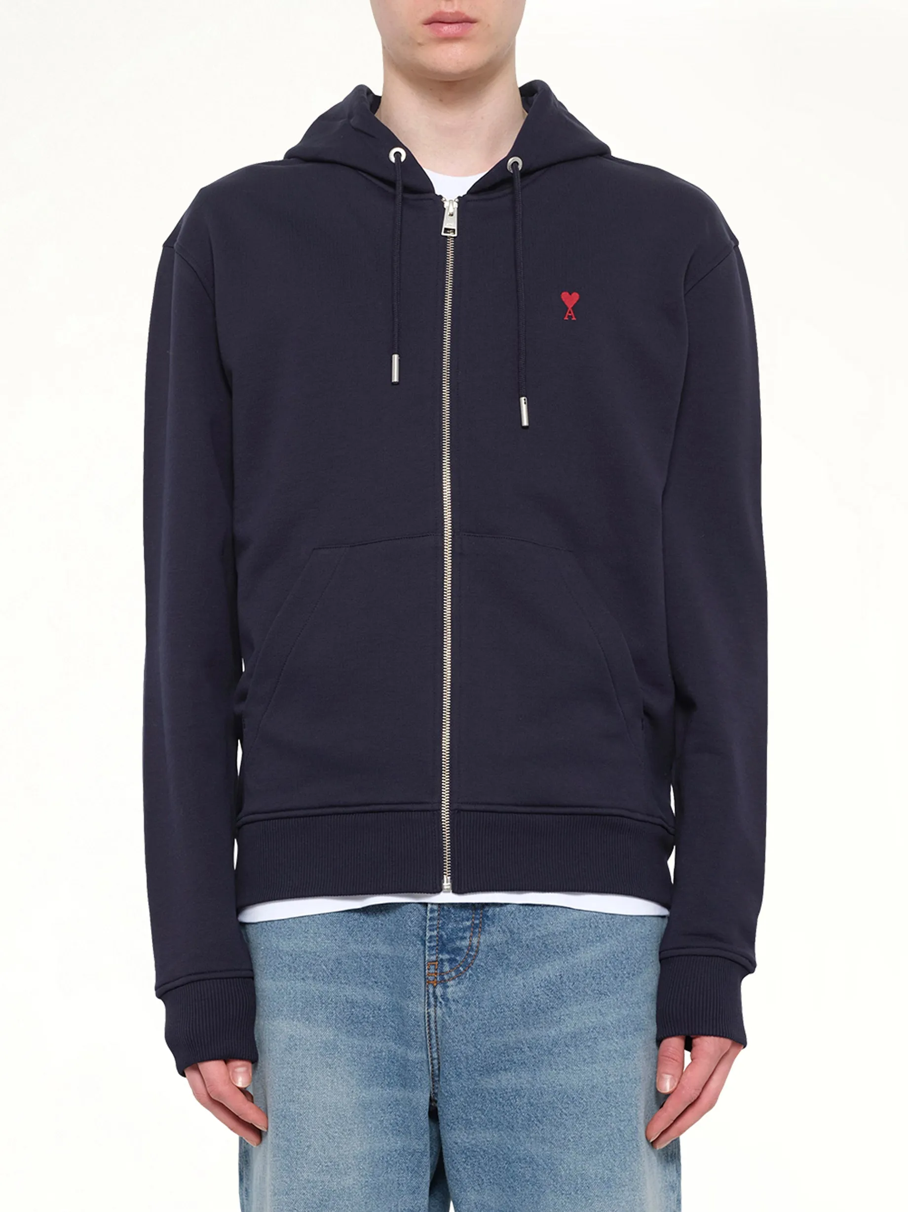 Red Ami De Coeur Zip Hoodie in Navy sold by MARAIS