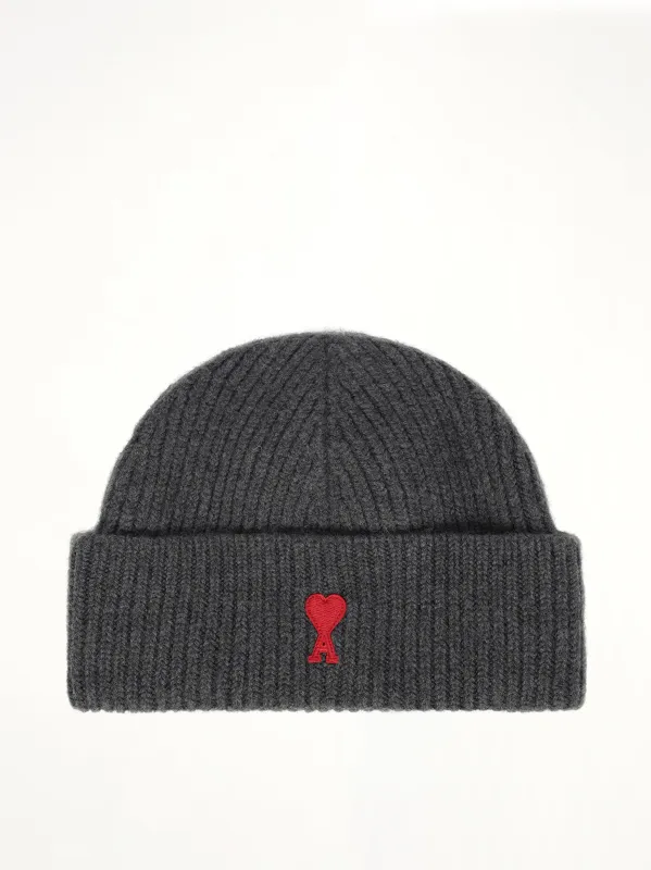 Beanie With Contrasted Ami De Coeur in Grey made by Ami
