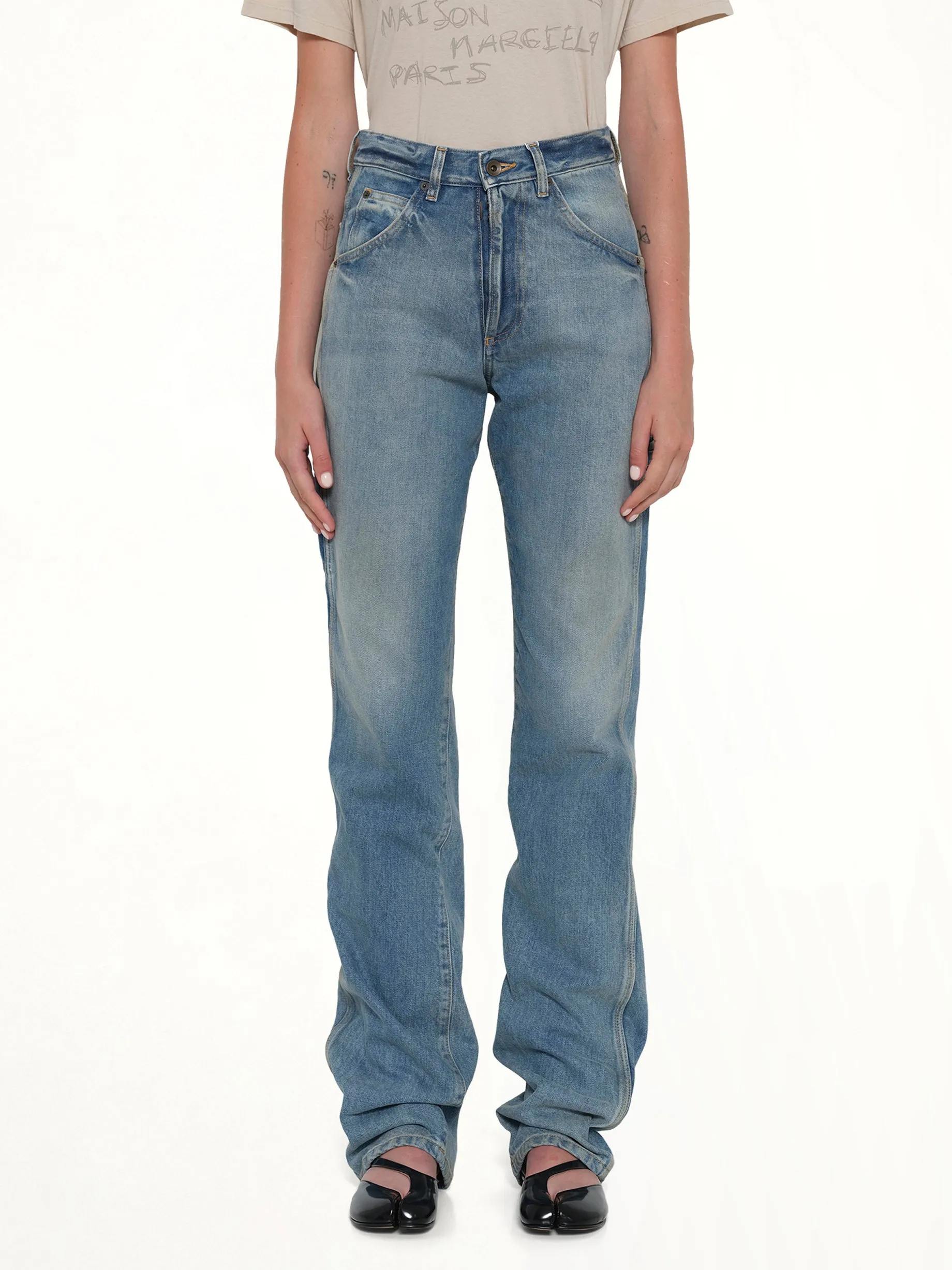 Straight 5 Pocket Jeans in Light Blue Indigo sold by MARAIS