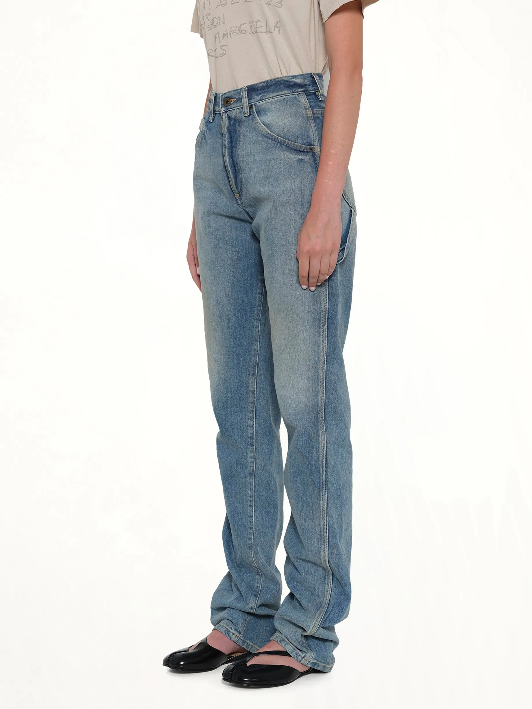 Straight 5 Pocket Jeans in Light Blue Indigo sold by MARAIS product image thumbnail 3