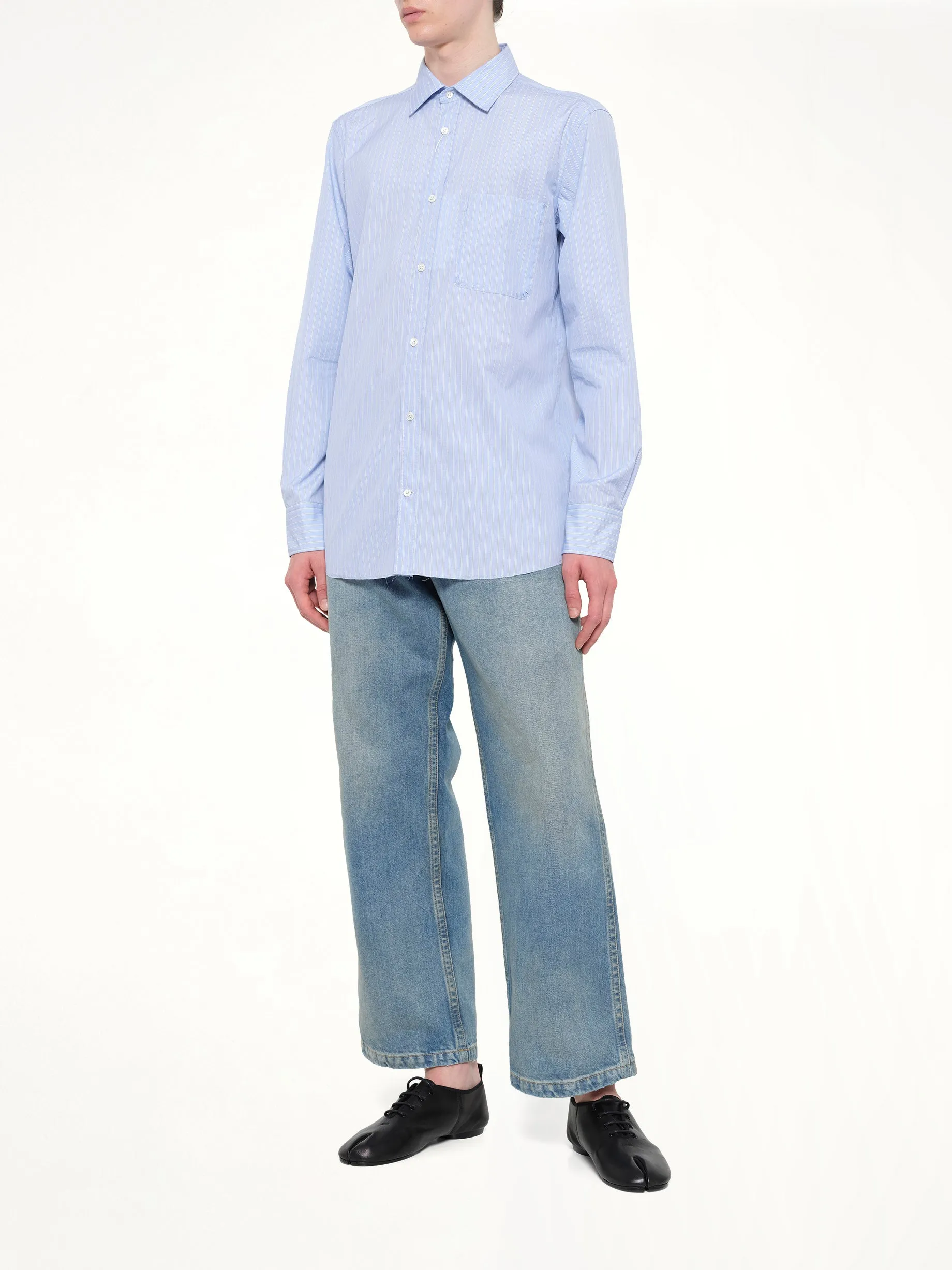 Stripe Long Sleeve Shirt in Blue sold by MARAIS product image thumbnail 4