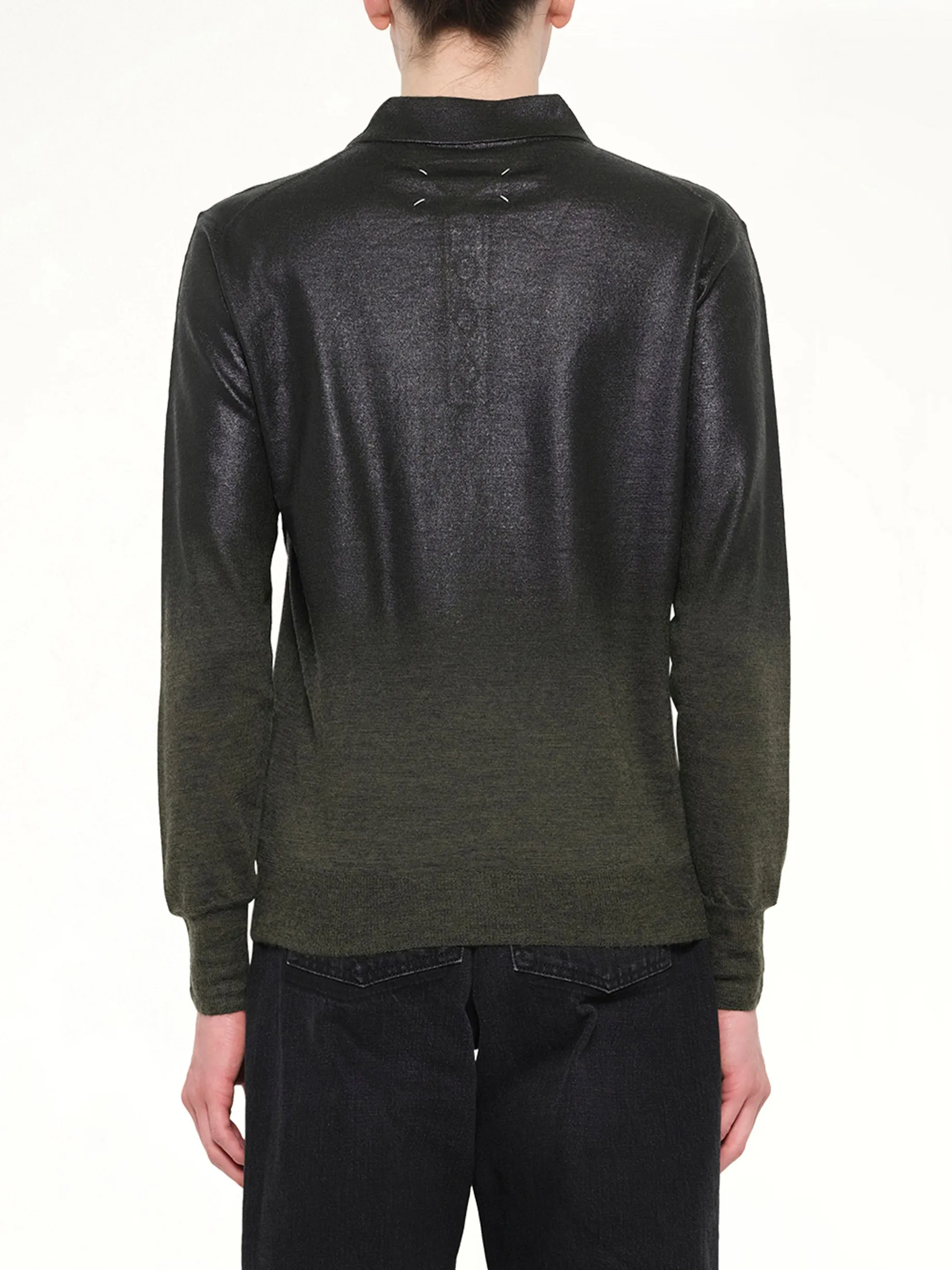 Coated Knit Polo in Green/Black sold by MARAIS product image thumbnail 5