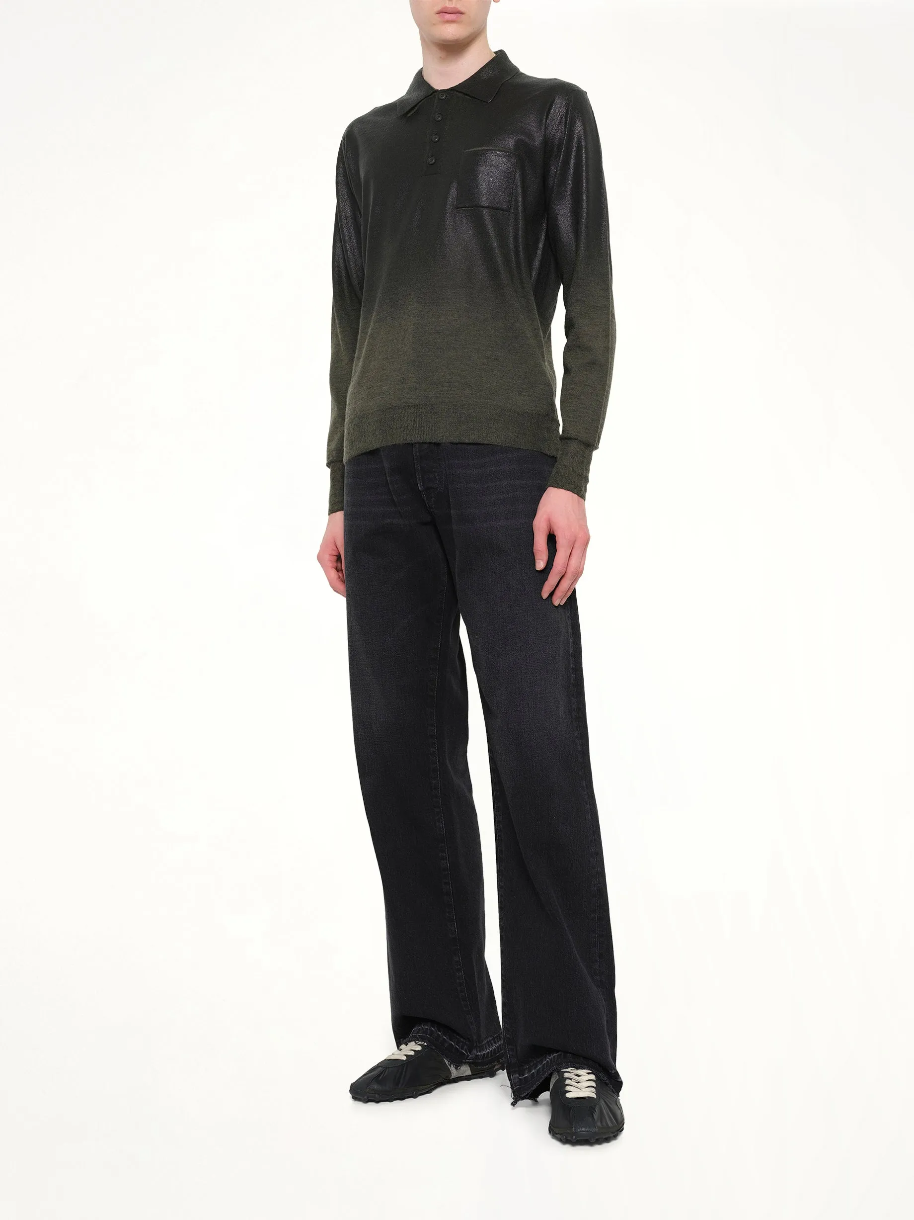 Coated Knit Polo in Green/Black sold by MARAIS product image thumbnail 4