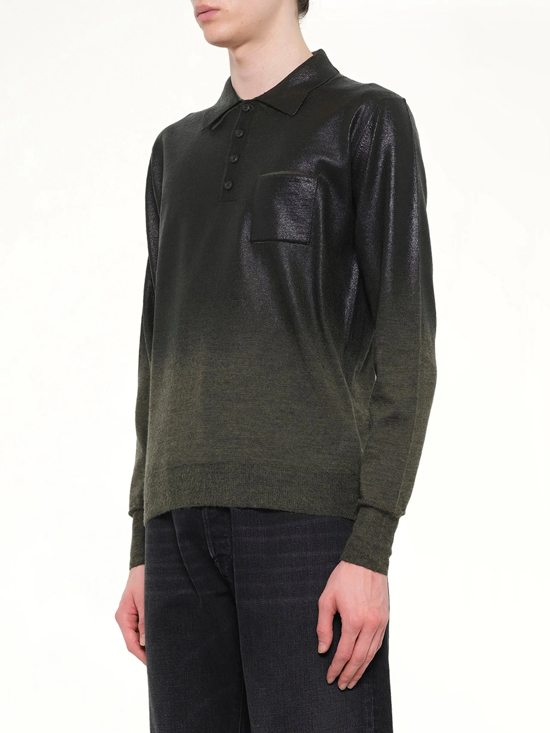 Coated Knit Polo in Green/Black sold by MARAIS product image thumbnail 3