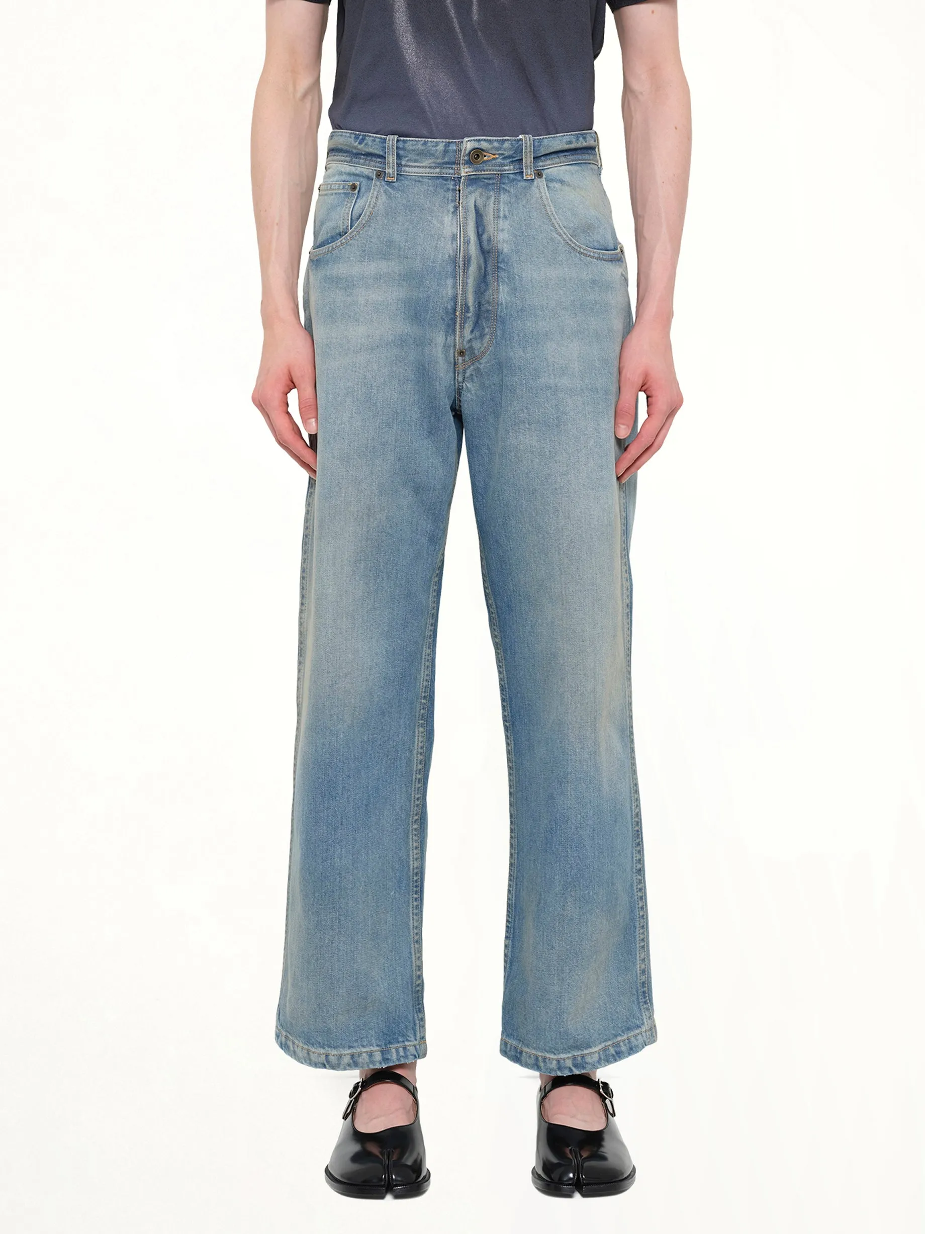 Cropped Denim Jeans in Washed Blue sold by MARAIS